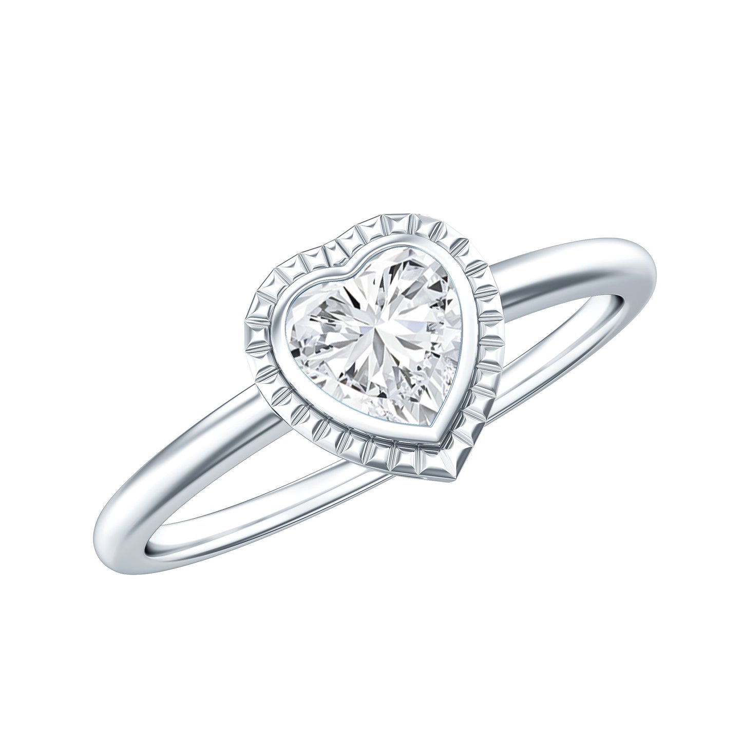 Lab Grown Diamond Heart Solitaire Ring with Engraved Details