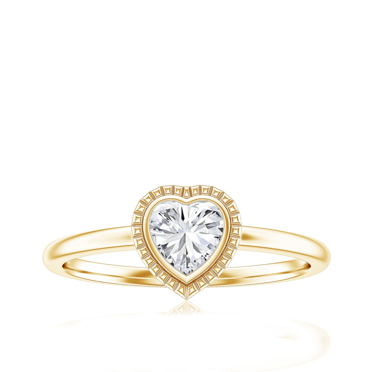 Lab Grown Diamond Heart Solitaire Ring with Engraved Details