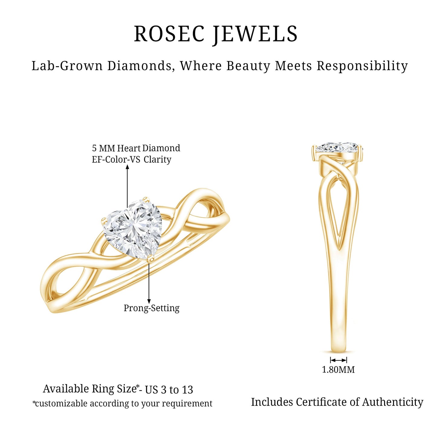 Lab Grown Diamond Heart Promise Ring in Crossover Shank
