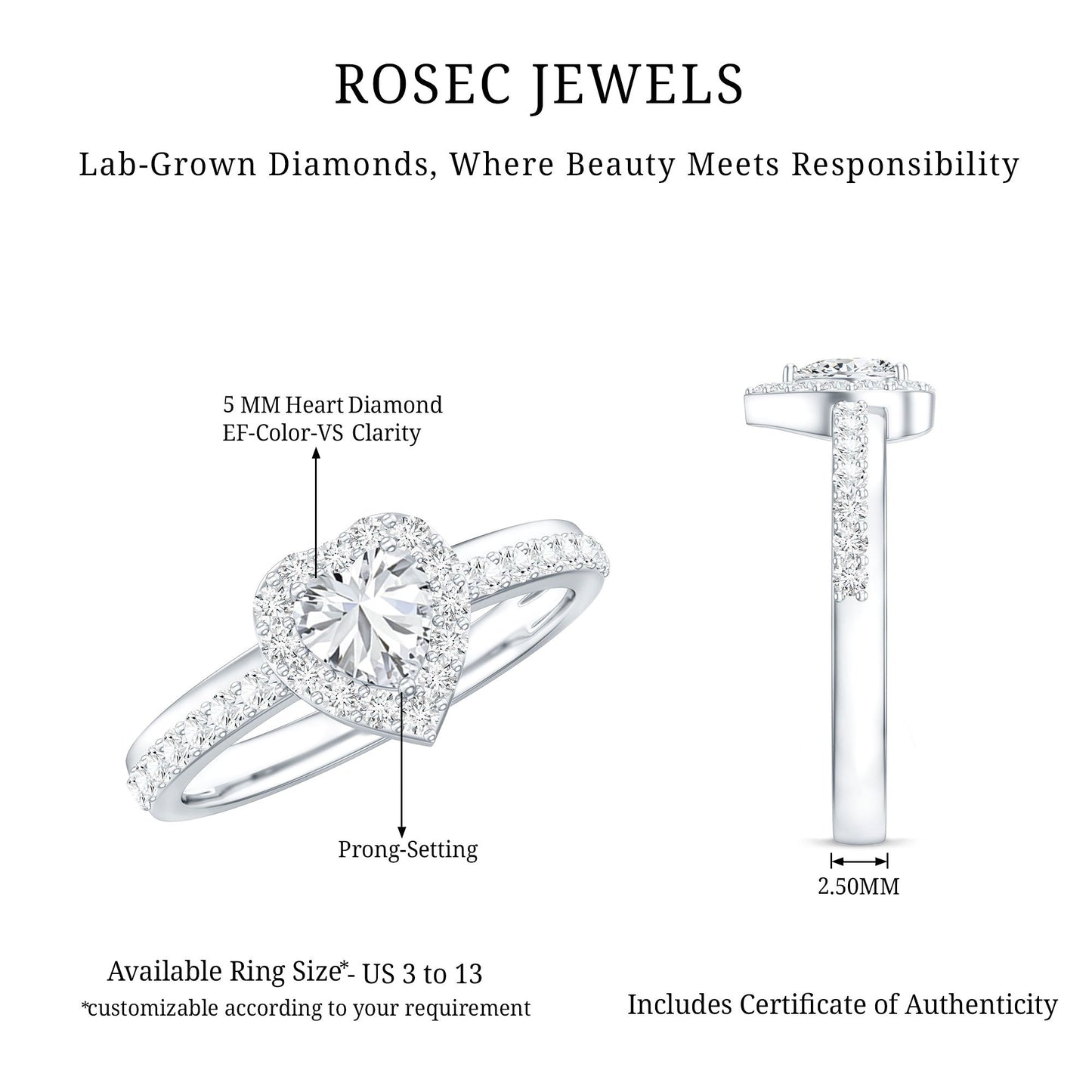 Heart Shape Lab Grown Diamond Engagement Ring with Halo