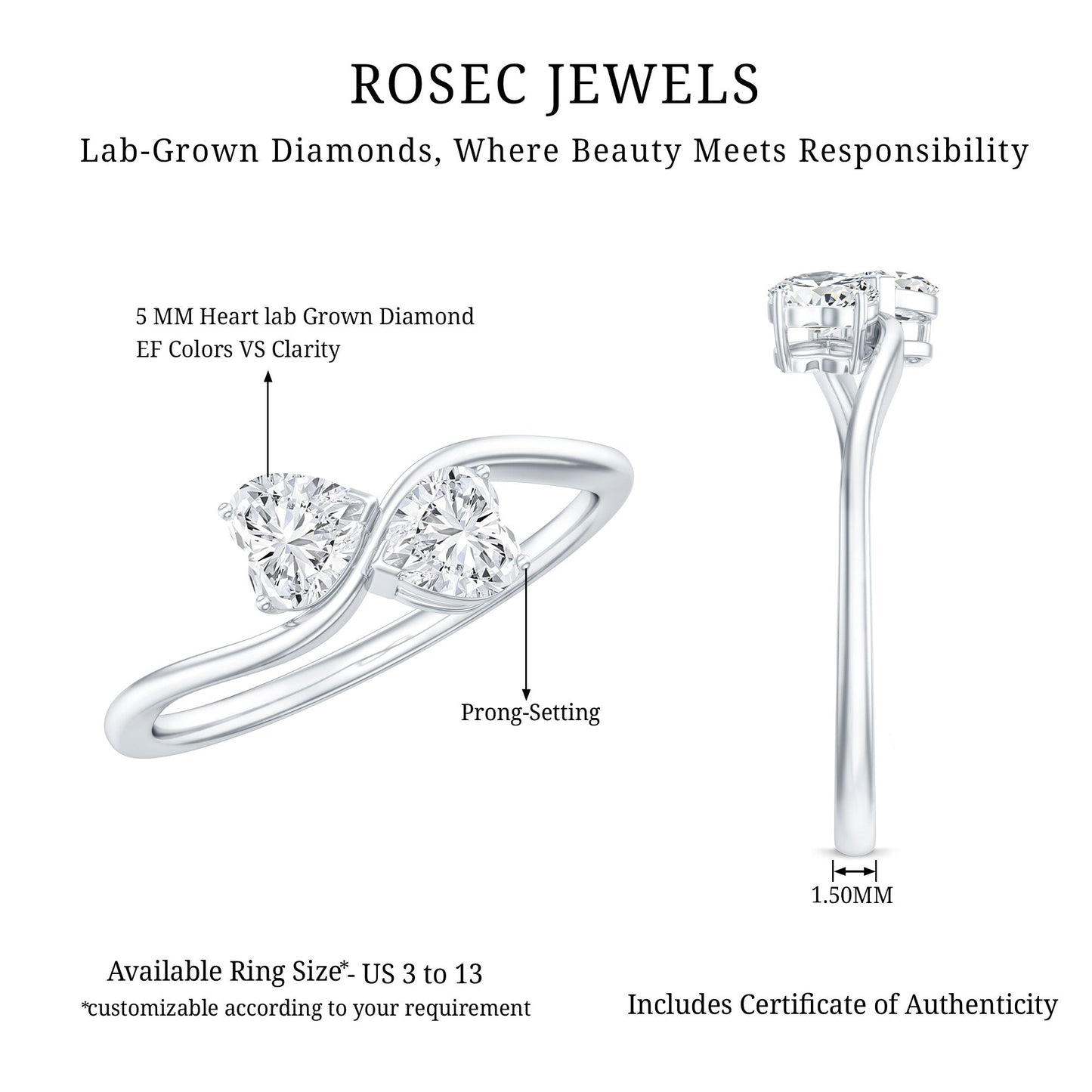 Heart Shape Lab Grown Diamond Toi Et Moi Promise Ring
