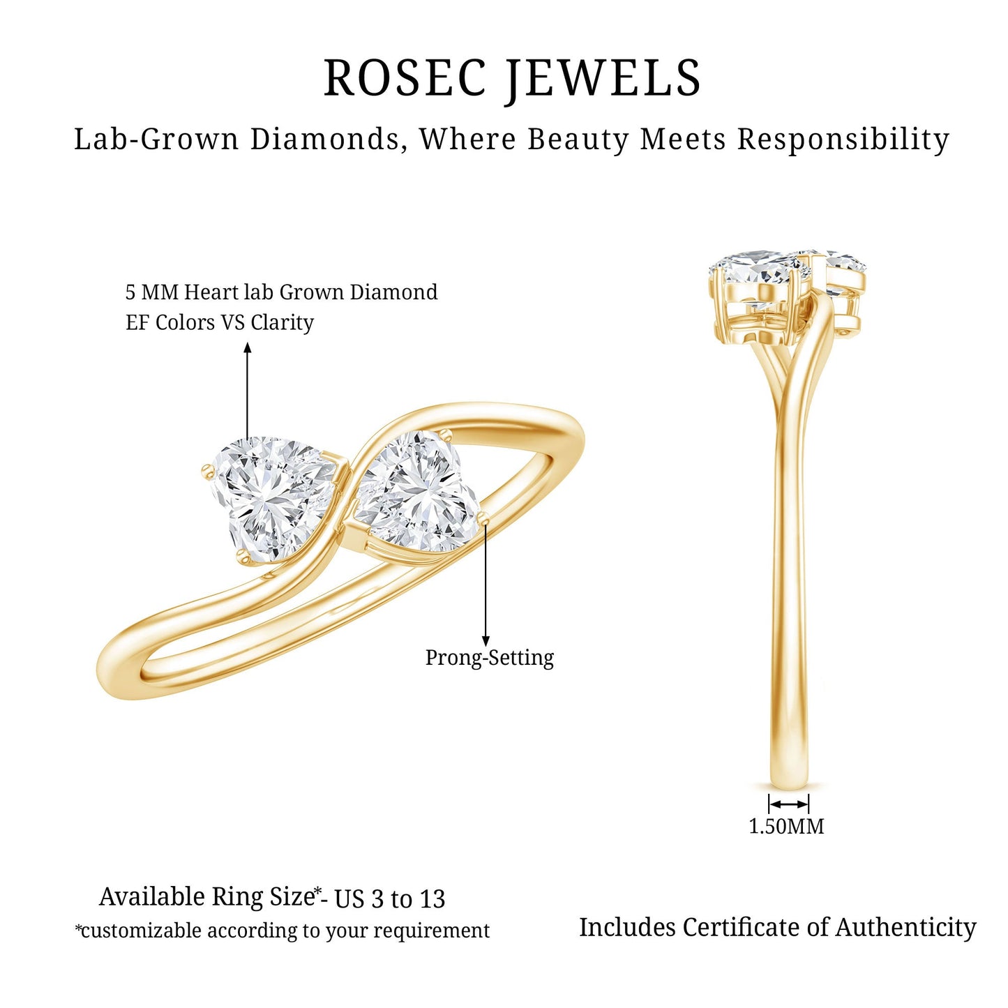 Heart Shape Lab Grown Diamond Toi Et Moi Promise Ring