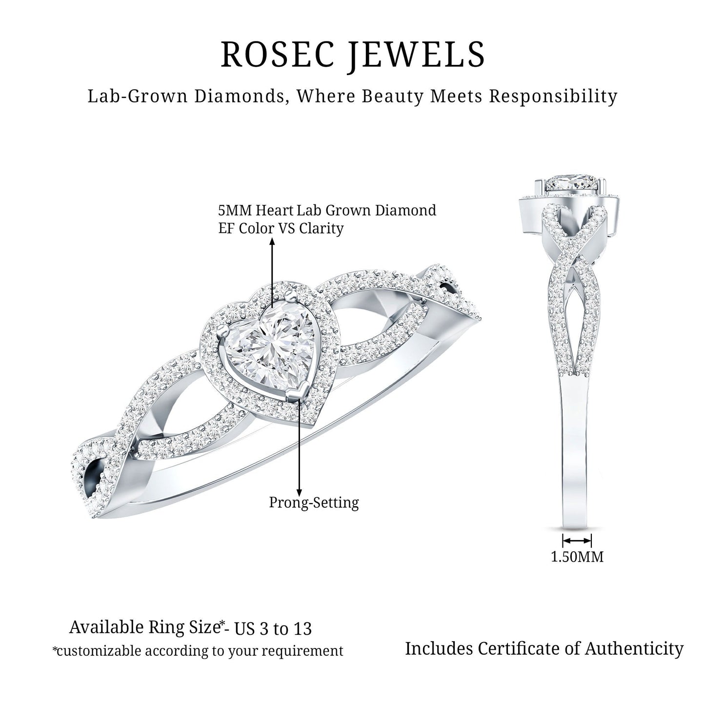 Heart Shape Lab Grown Diamond Criss Cross Engagement Ring
