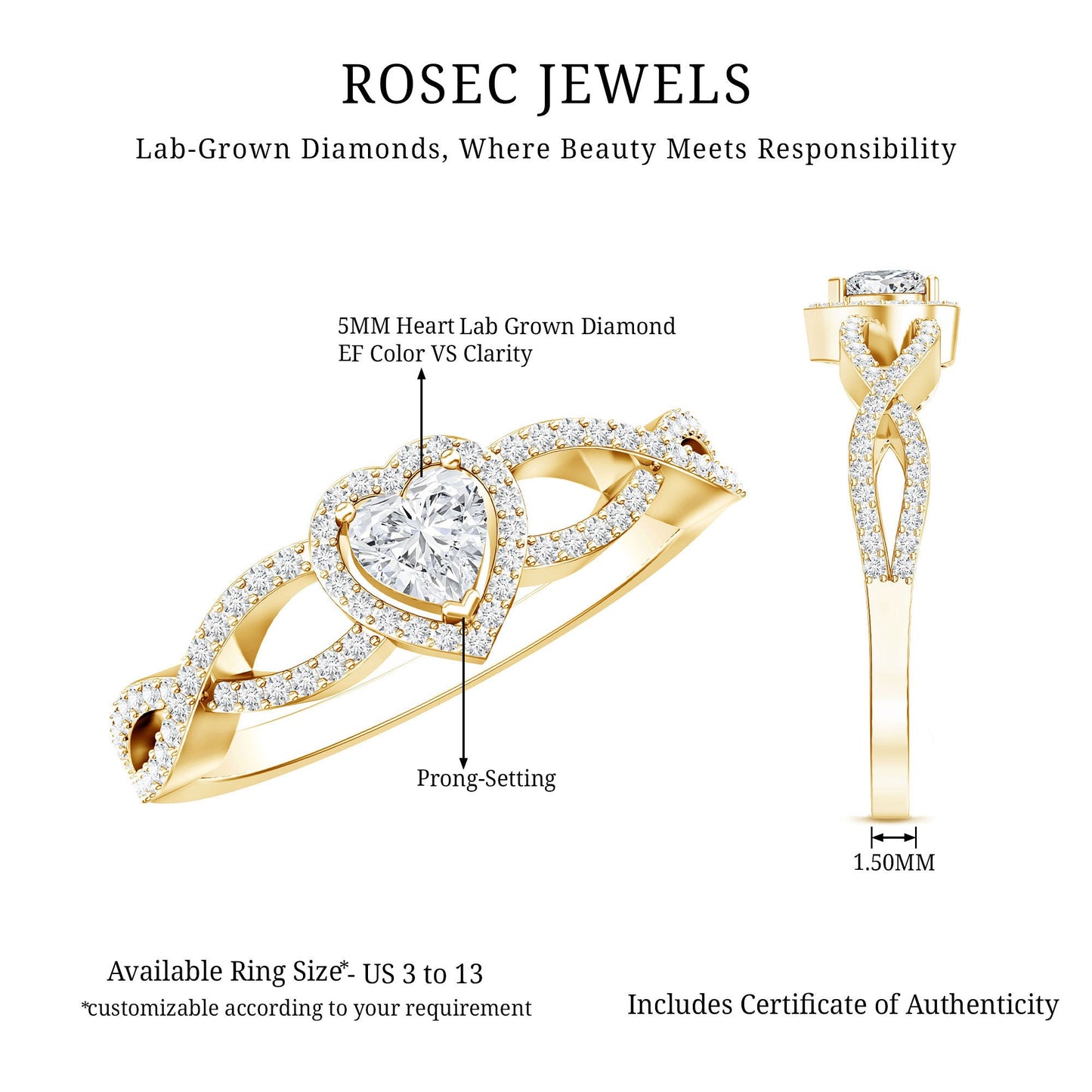 Heart Shape Lab Grown Diamond Criss Cross Engagement Ring