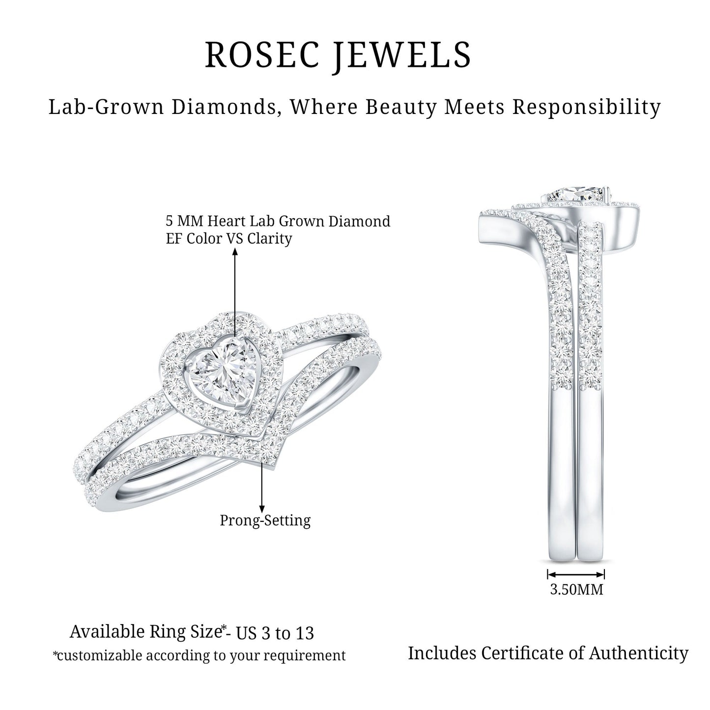 Heart Shape Lab Grown Diamond Bridal Ring Set