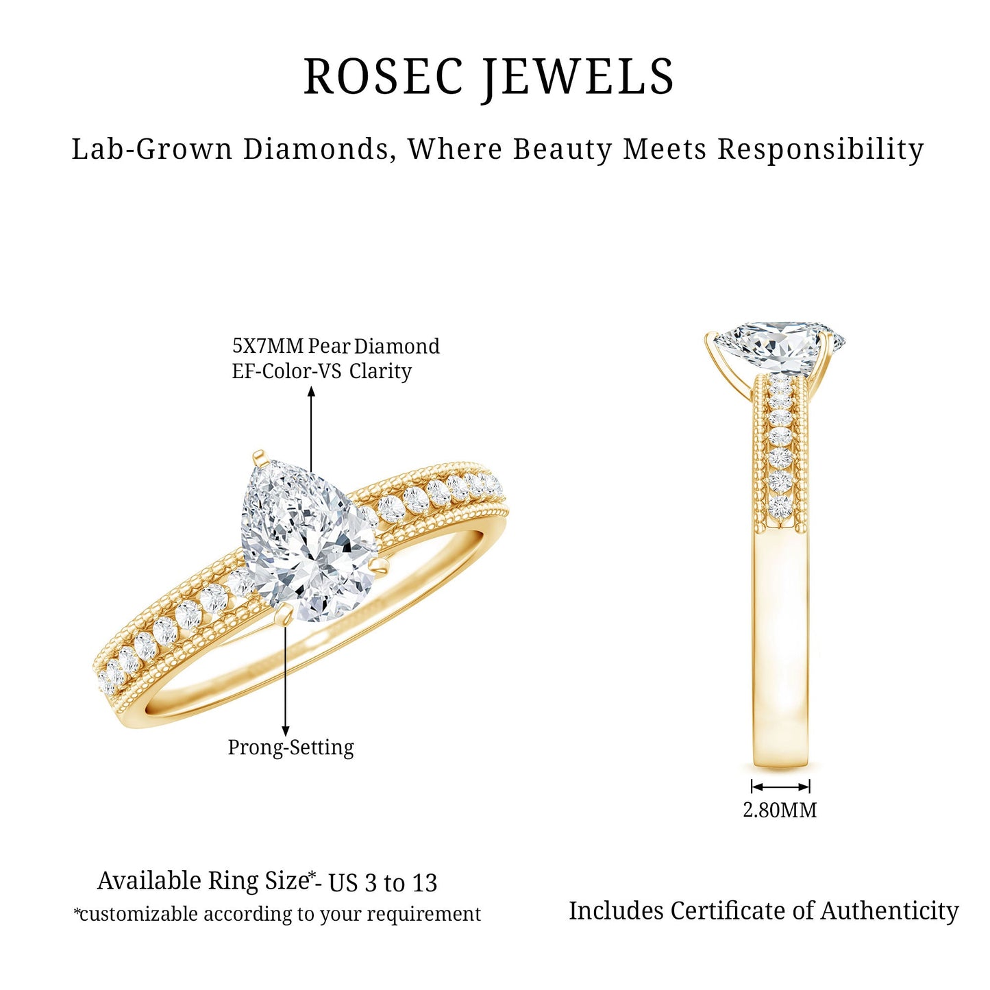 Pear Shaped Lab Grown Diamond Solitaire Engagement Ring
