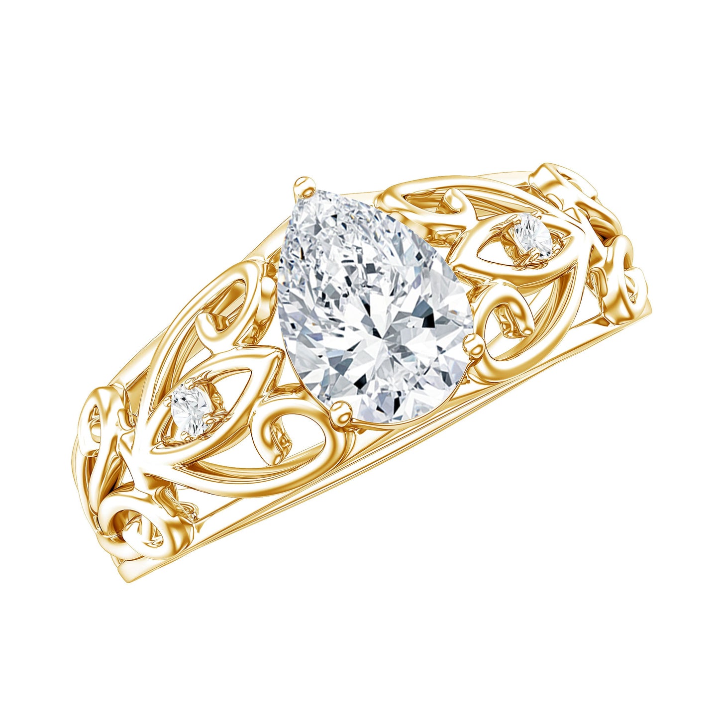 Pear Shaped Lab Created Diamond Solitaire Filigree Ring