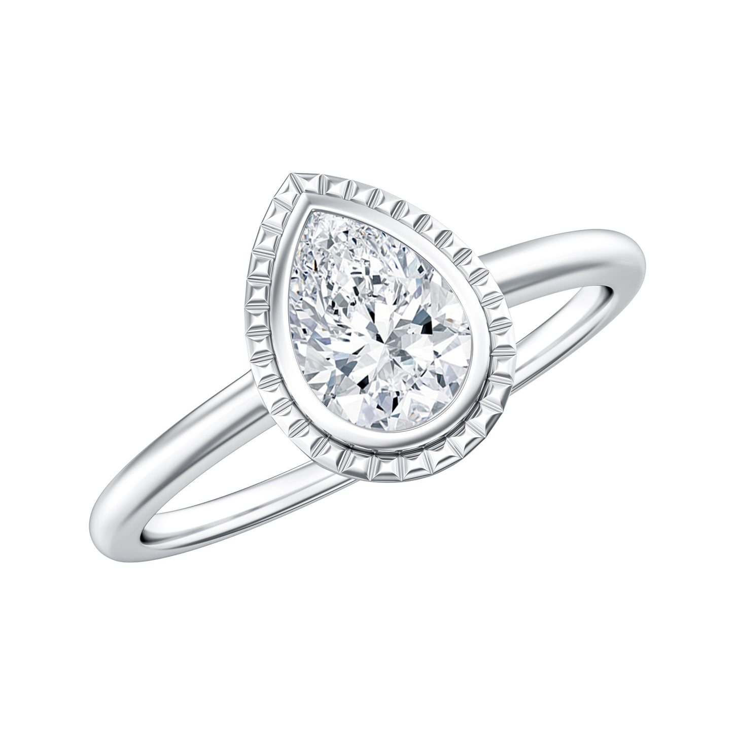 Pear Cut Lab Grown Diamond Solitaire Ring with Engraved Details