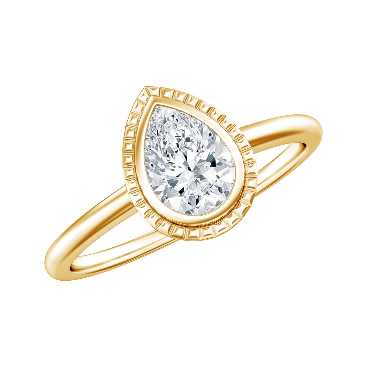 Pear Cut Lab Grown Diamond Solitaire Ring with Engraved Details