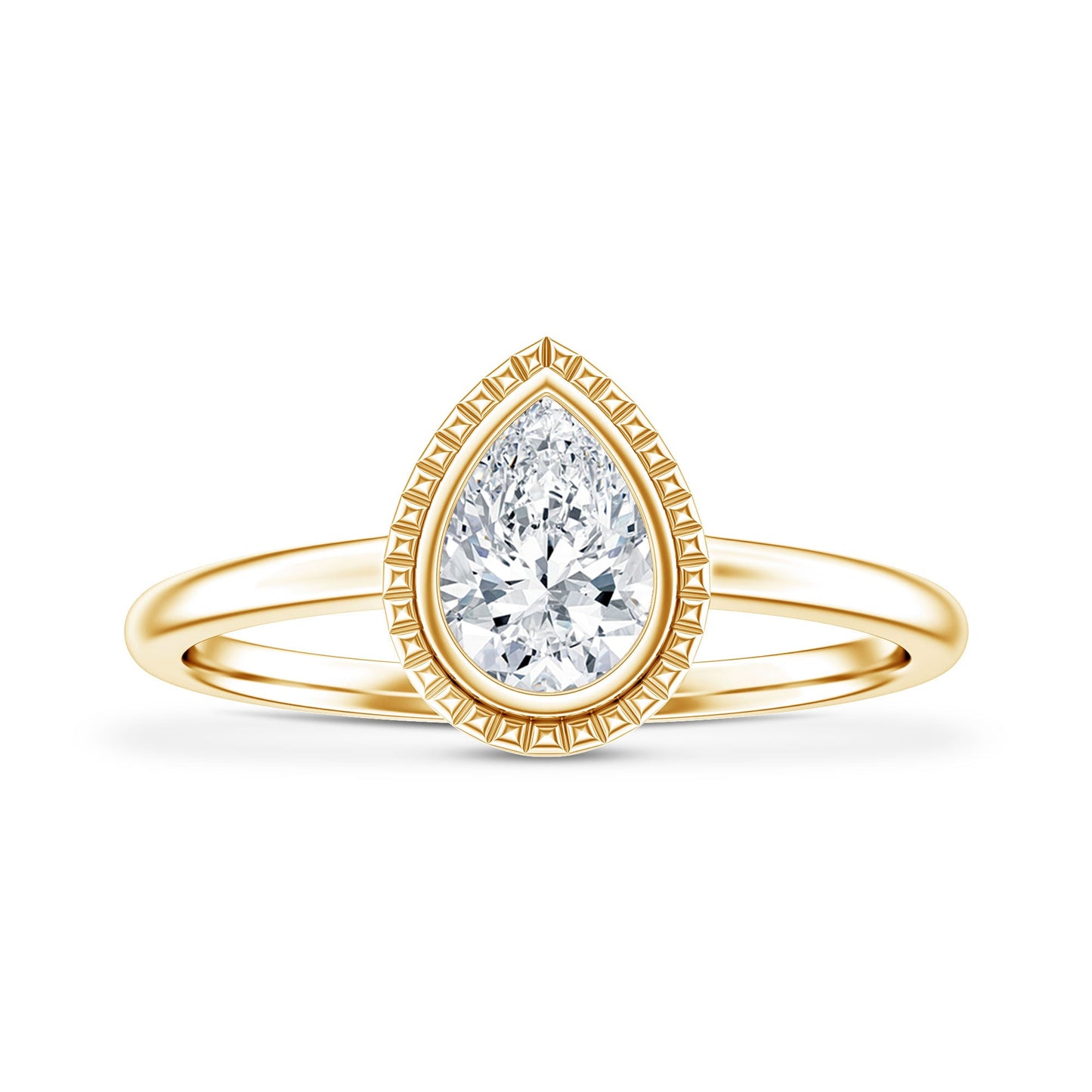 Pear Cut Lab Grown Diamond Solitaire Ring with Engraved Details