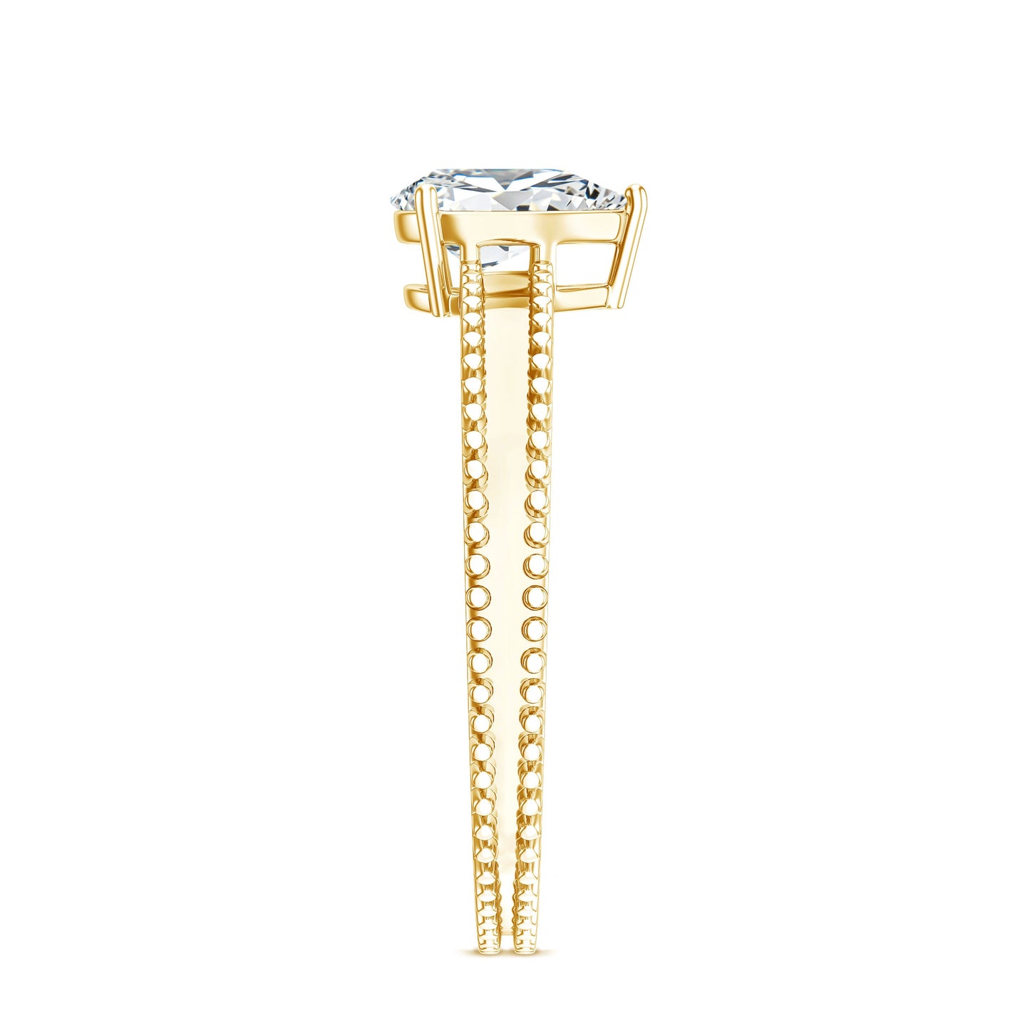 Pear Shaped Lab Grown Diamond Solitaire Ring with Beaded Detailing