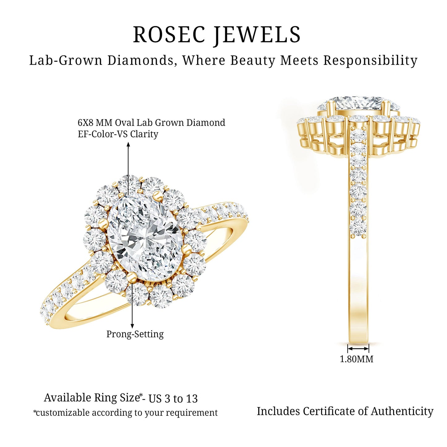 Oval Shape Lab Grown Diamond Halo Engagement Ring