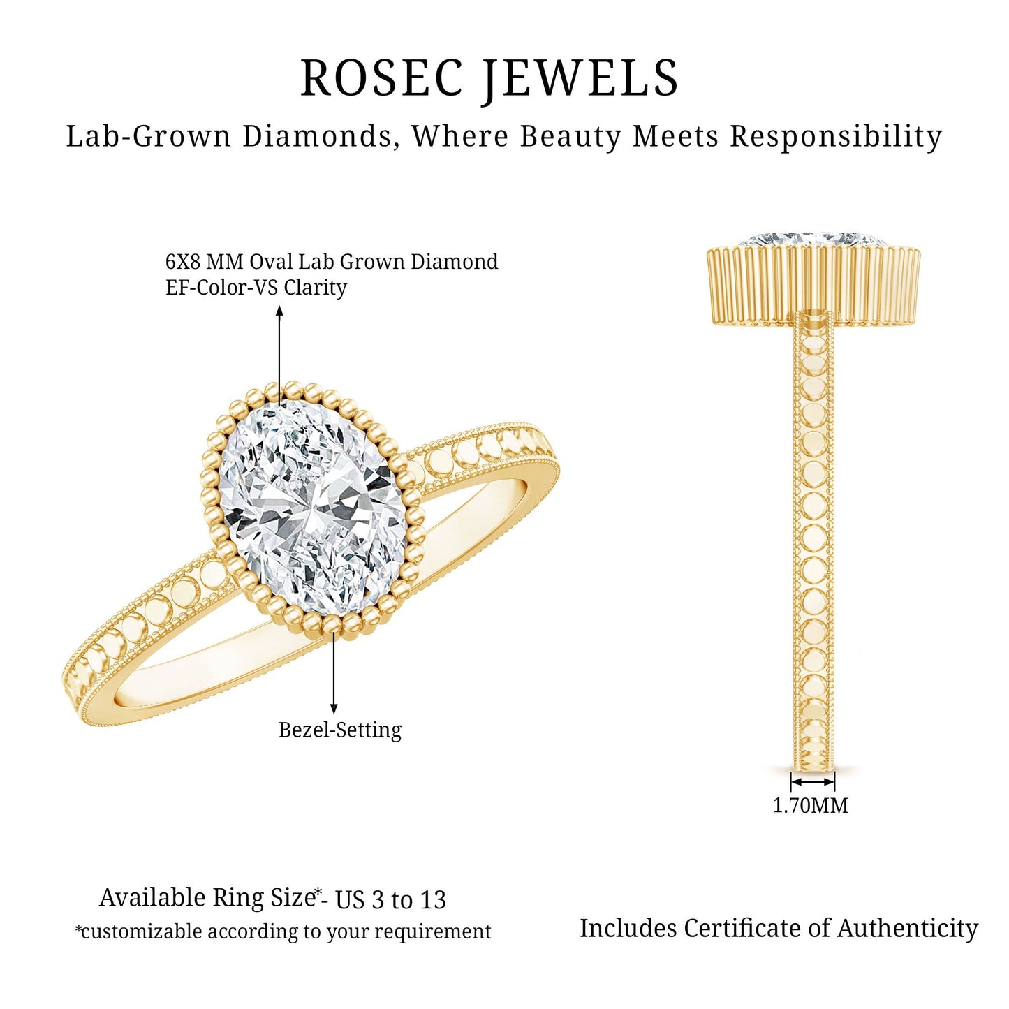 Vintage Style Oval Shape Lab Grown Diamond Solitaire Engagement Ring