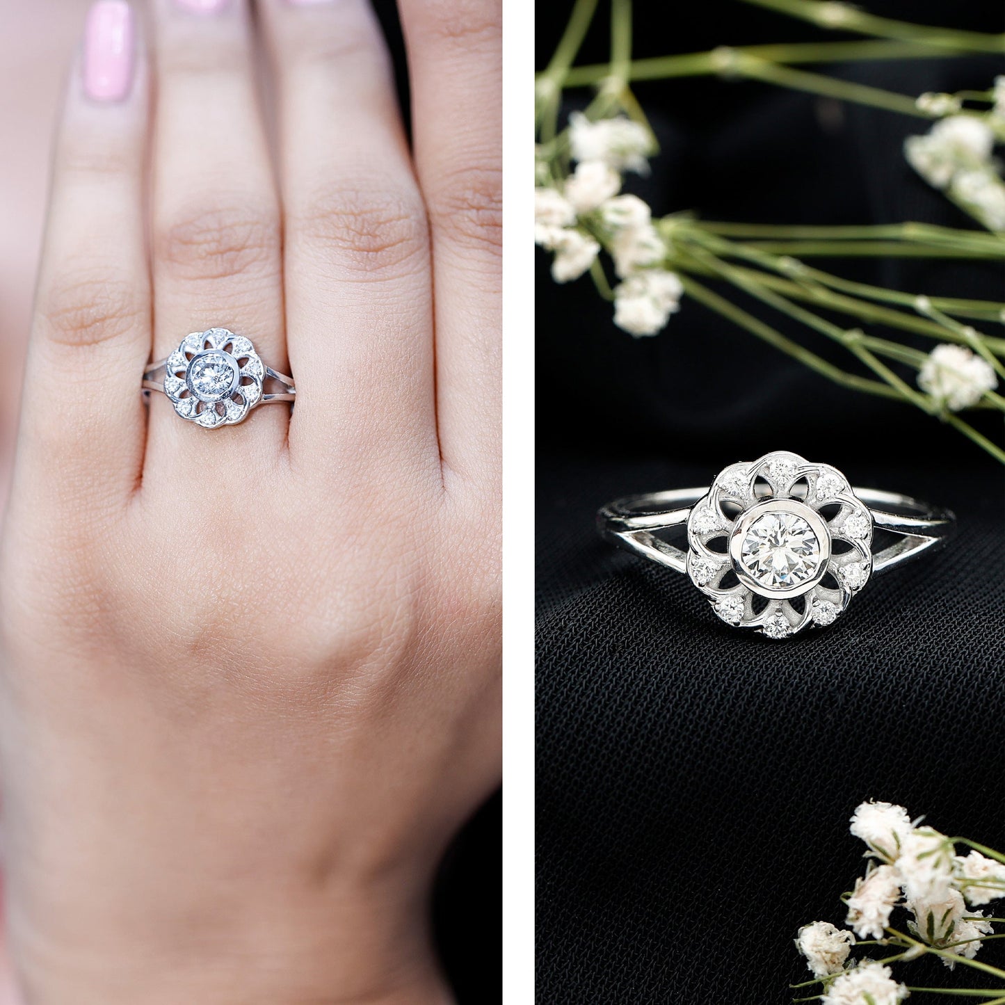 Lab Grown Diamond Nature Inspired Flower Engagement Ring