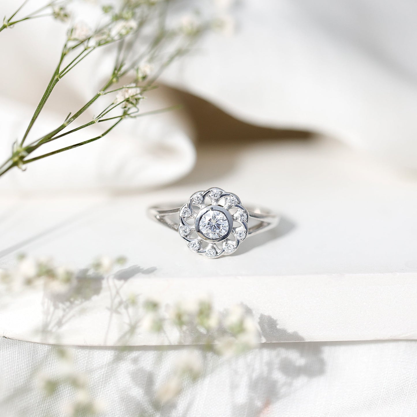 Lab Grown Diamond Nature Inspired Flower Engagement Ring