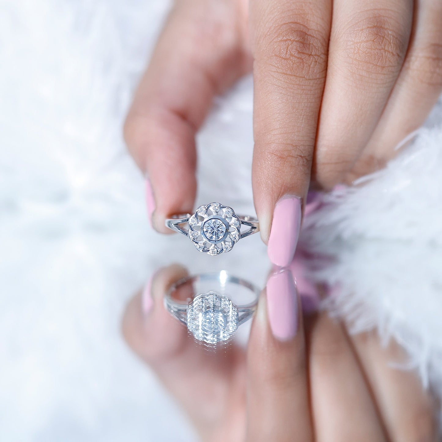 Lab Grown Diamond Nature Inspired Flower Engagement Ring