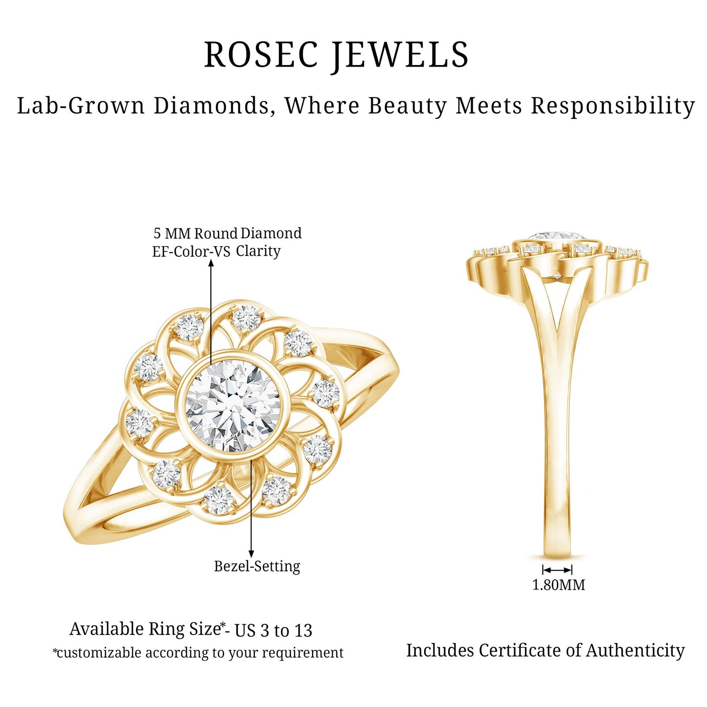 Lab Grown Diamond Nature Inspired Flower Engagement Ring