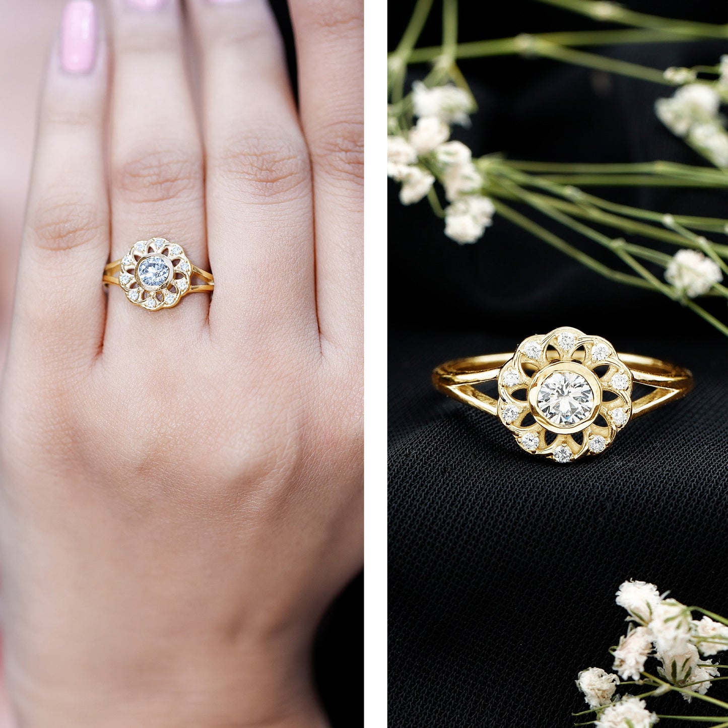 Lab Grown Diamond Nature Inspired Flower Engagement Ring