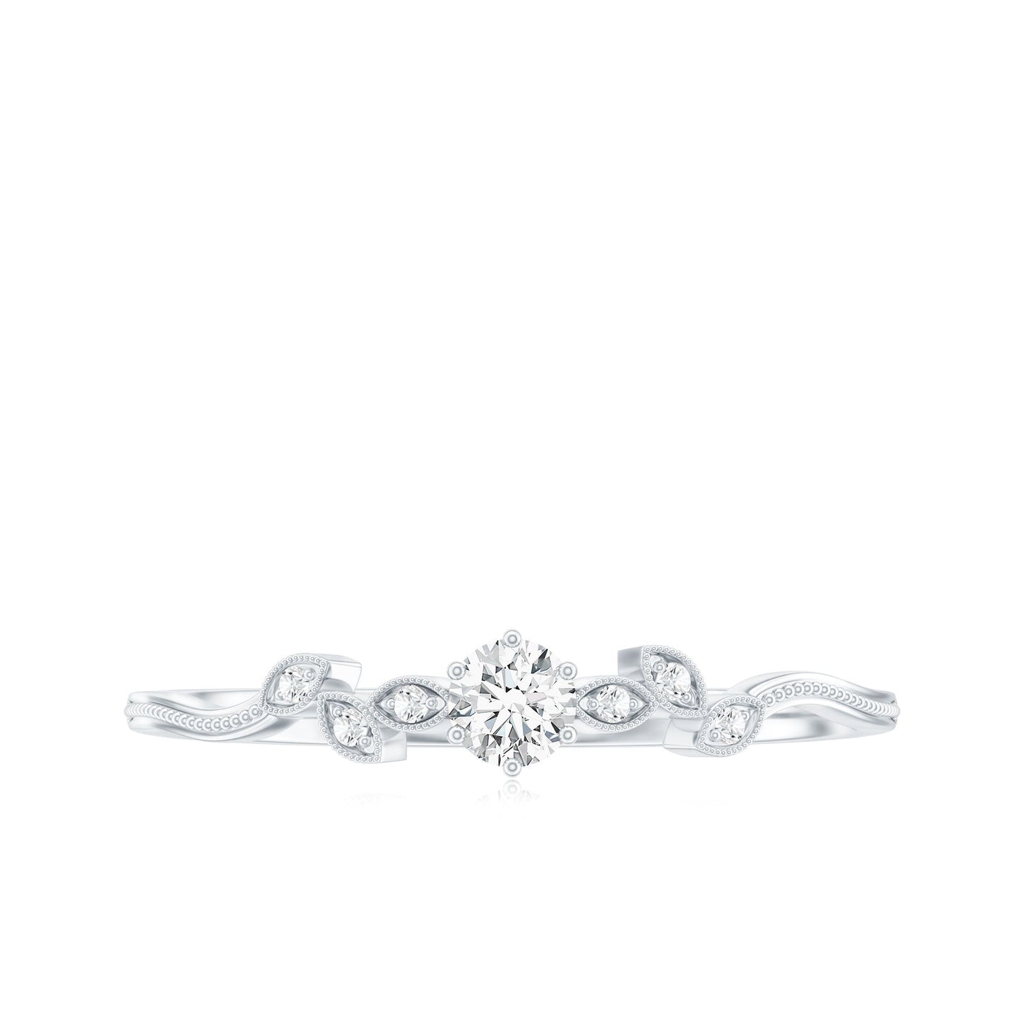 Minimal Lab Grown Diamond Leaf Ring with Beaded Detailing