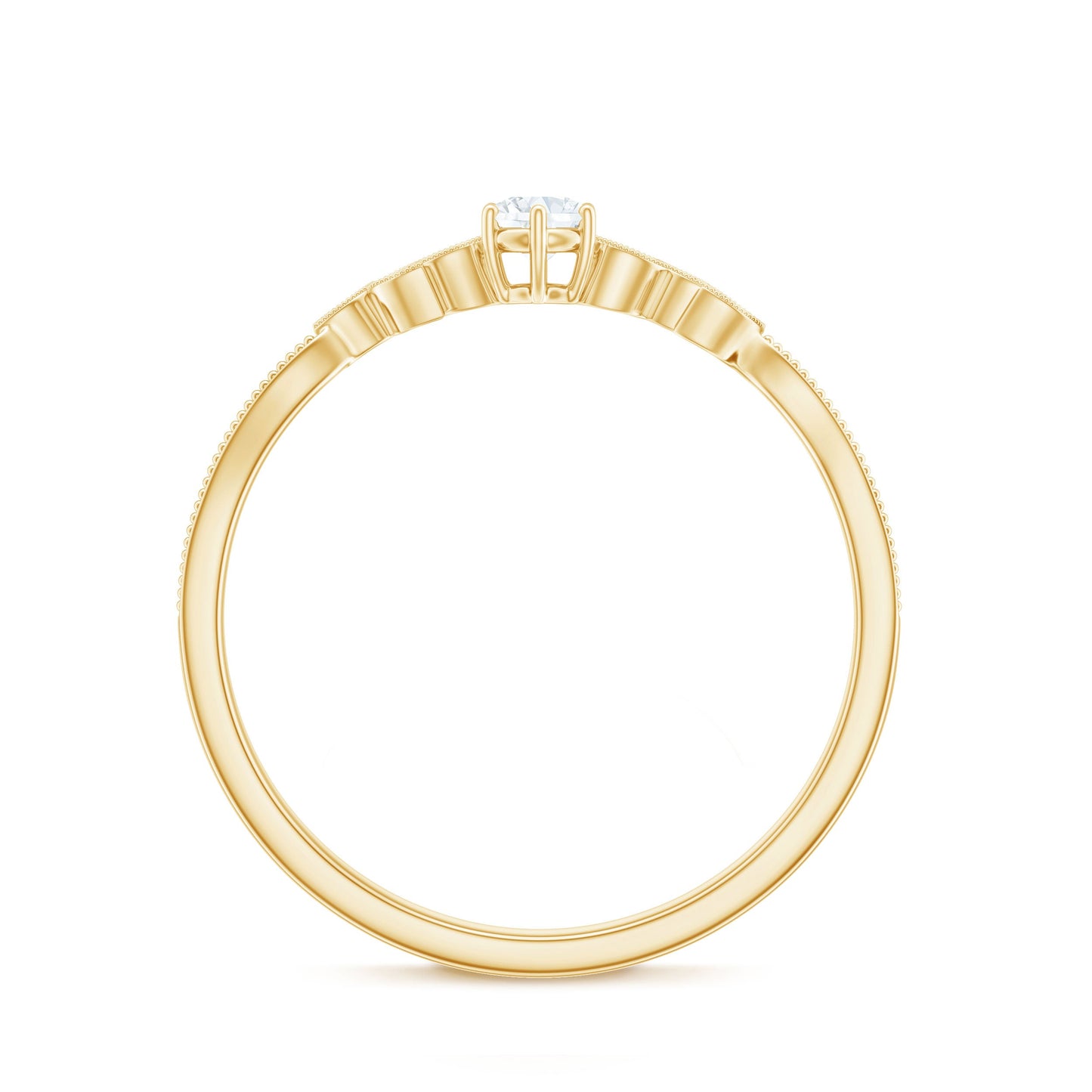 Minimal Lab Grown Diamond Leaf Ring with Beaded Detailing