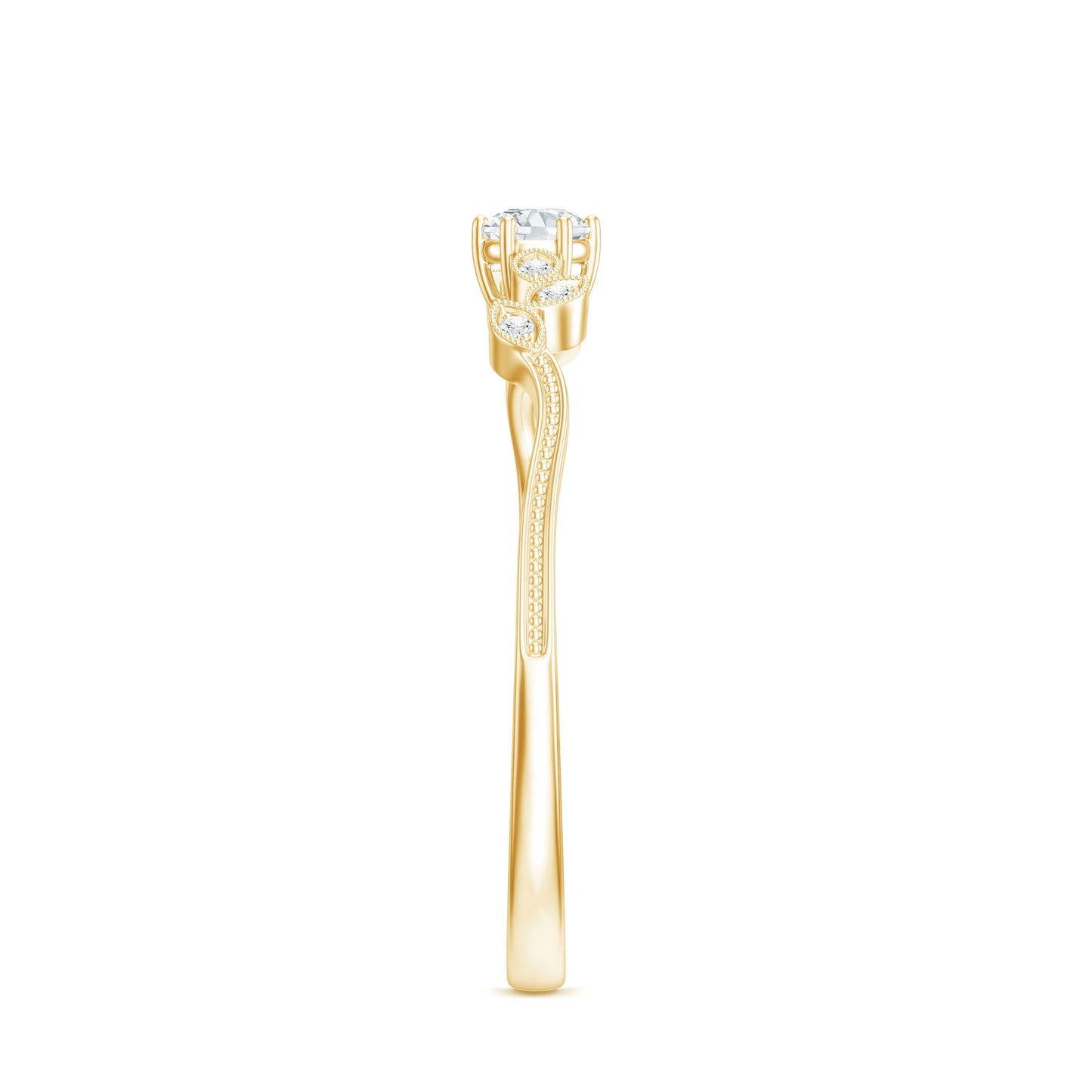 Minimal Lab Grown Diamond Leaf Ring with Beaded Detailing