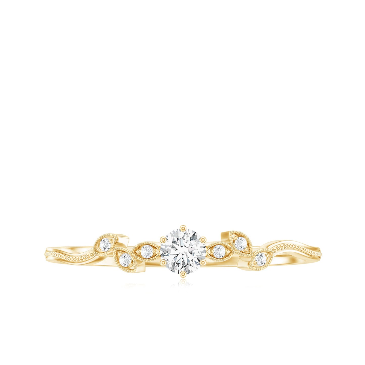 Minimal Lab Grown Diamond Leaf Ring with Beaded Detailing