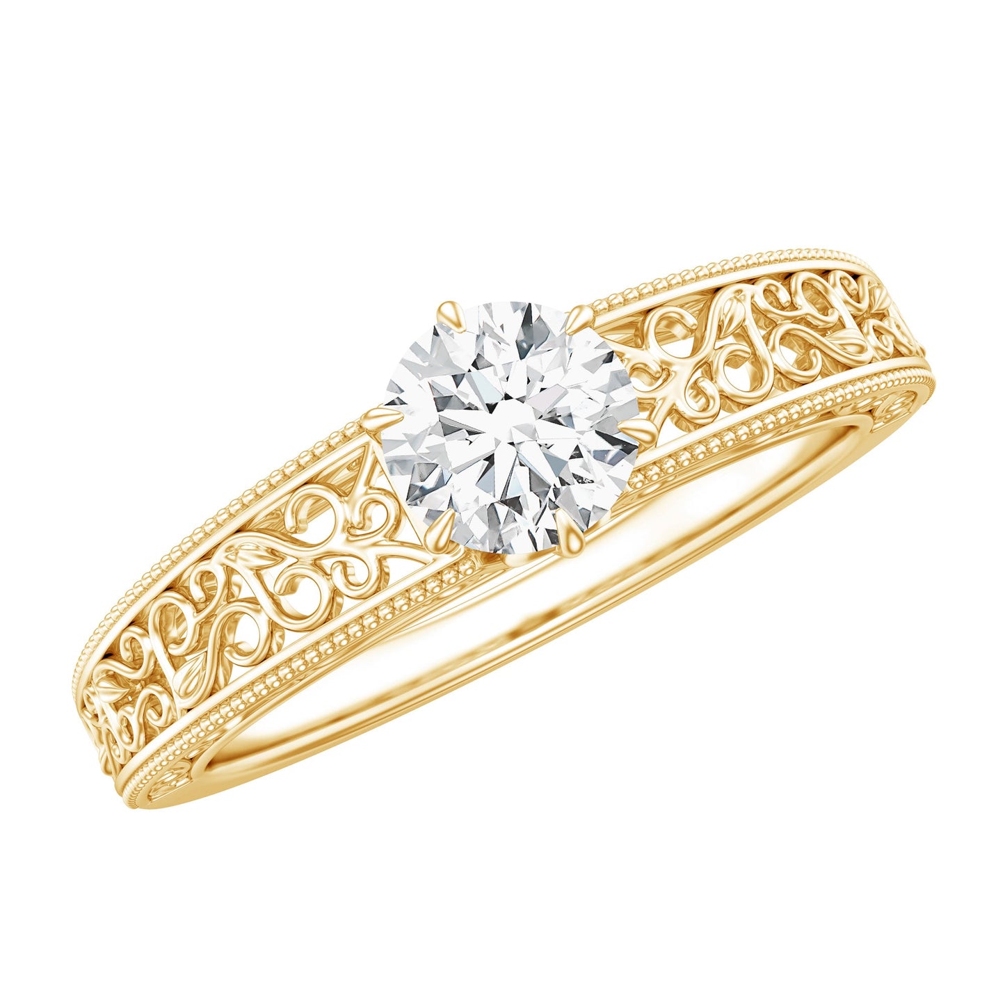 Vintage Inspired Solitaire Lab Grown Diamond Filigree Ring