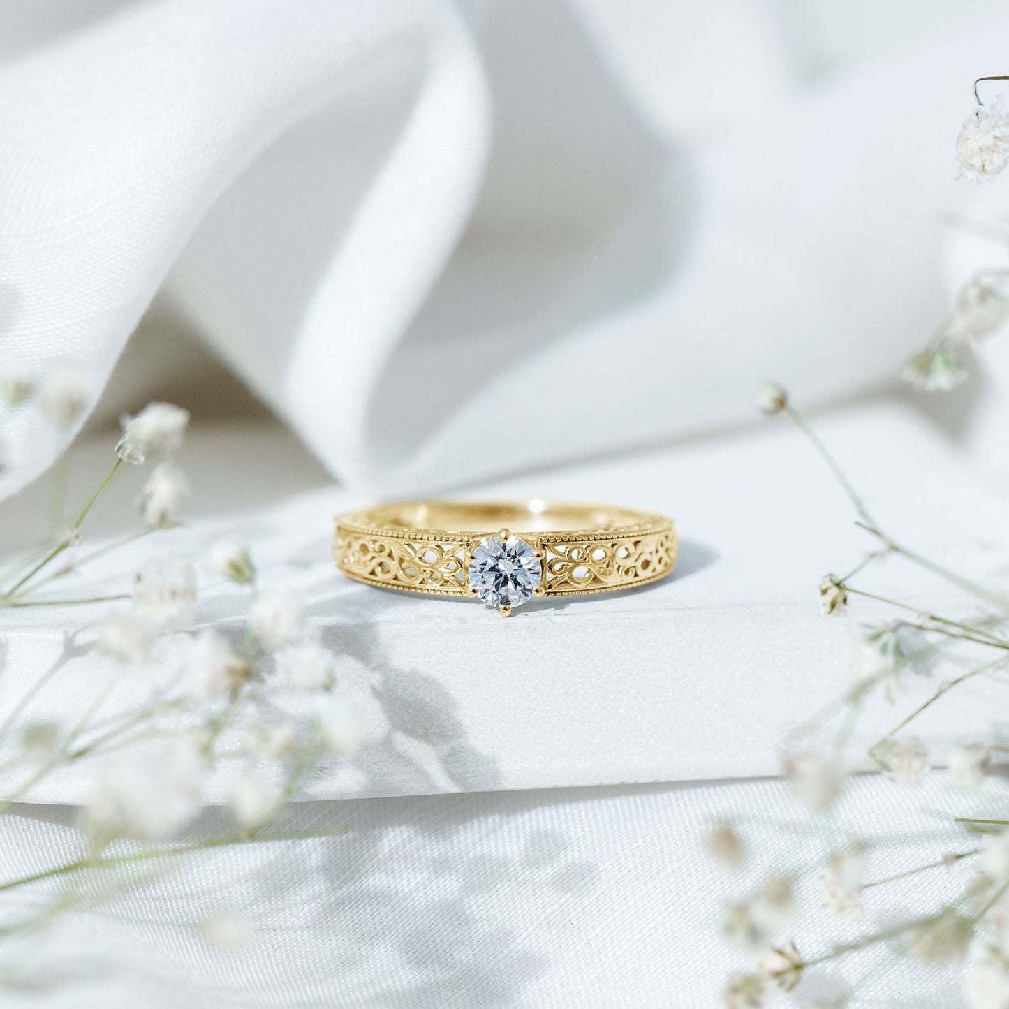 Vintage Inspired Solitaire Lab Grown Diamond Filigree Ring