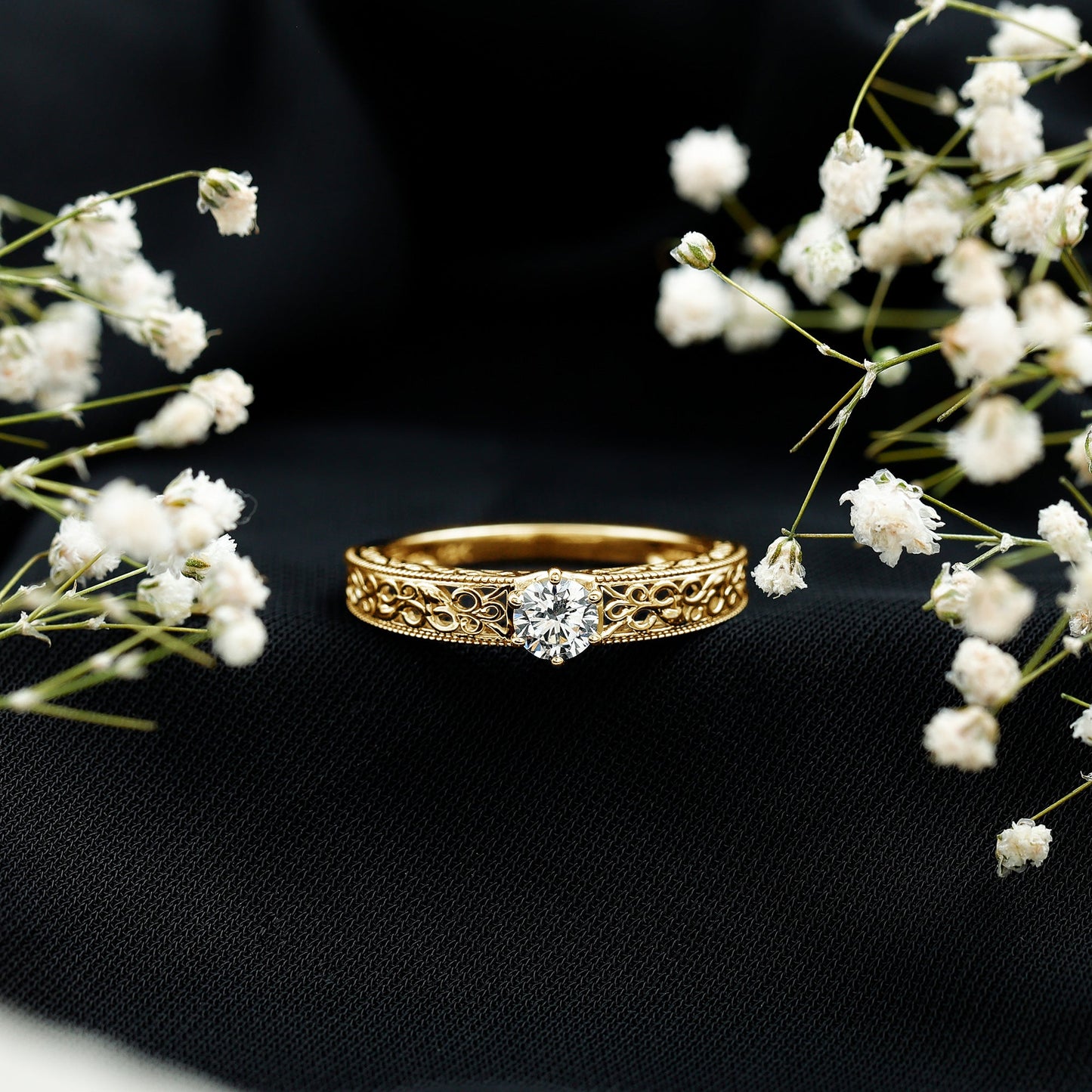 Vintage Inspired Solitaire Lab Grown Diamond Filigree Ring