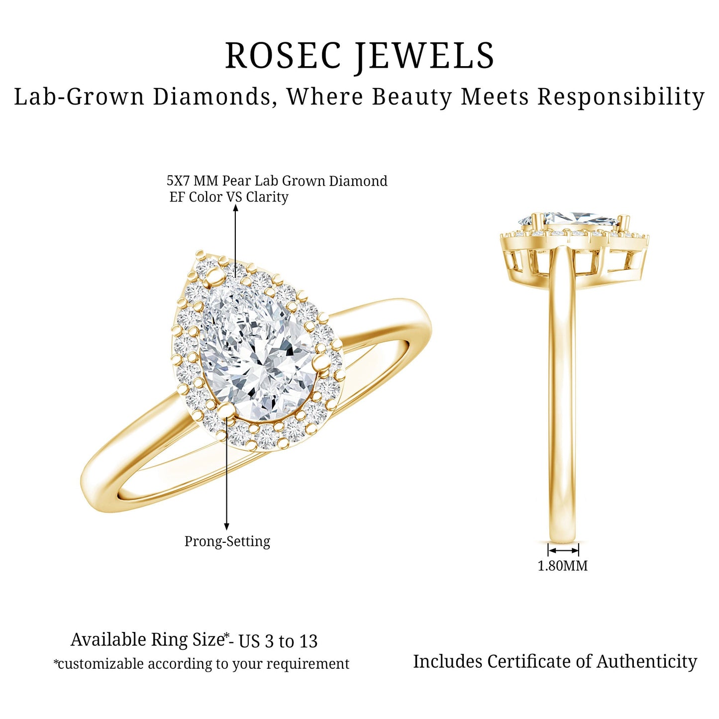 Classic Lab Grown Diamond Teardrop Engagement Ring with Halo