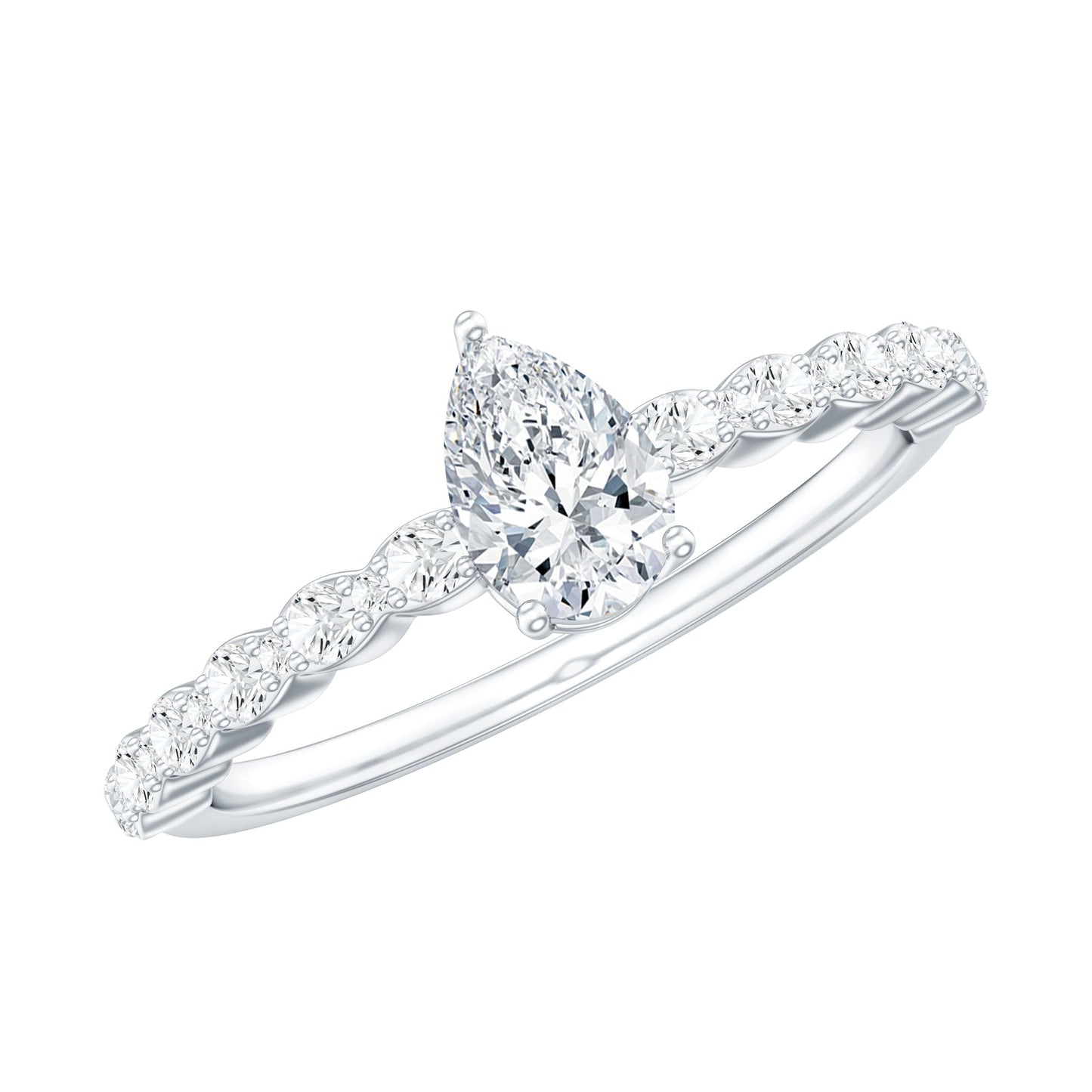 Pear Shape Lab Grown Diamond Solitaire Promise Ring with Side Stones