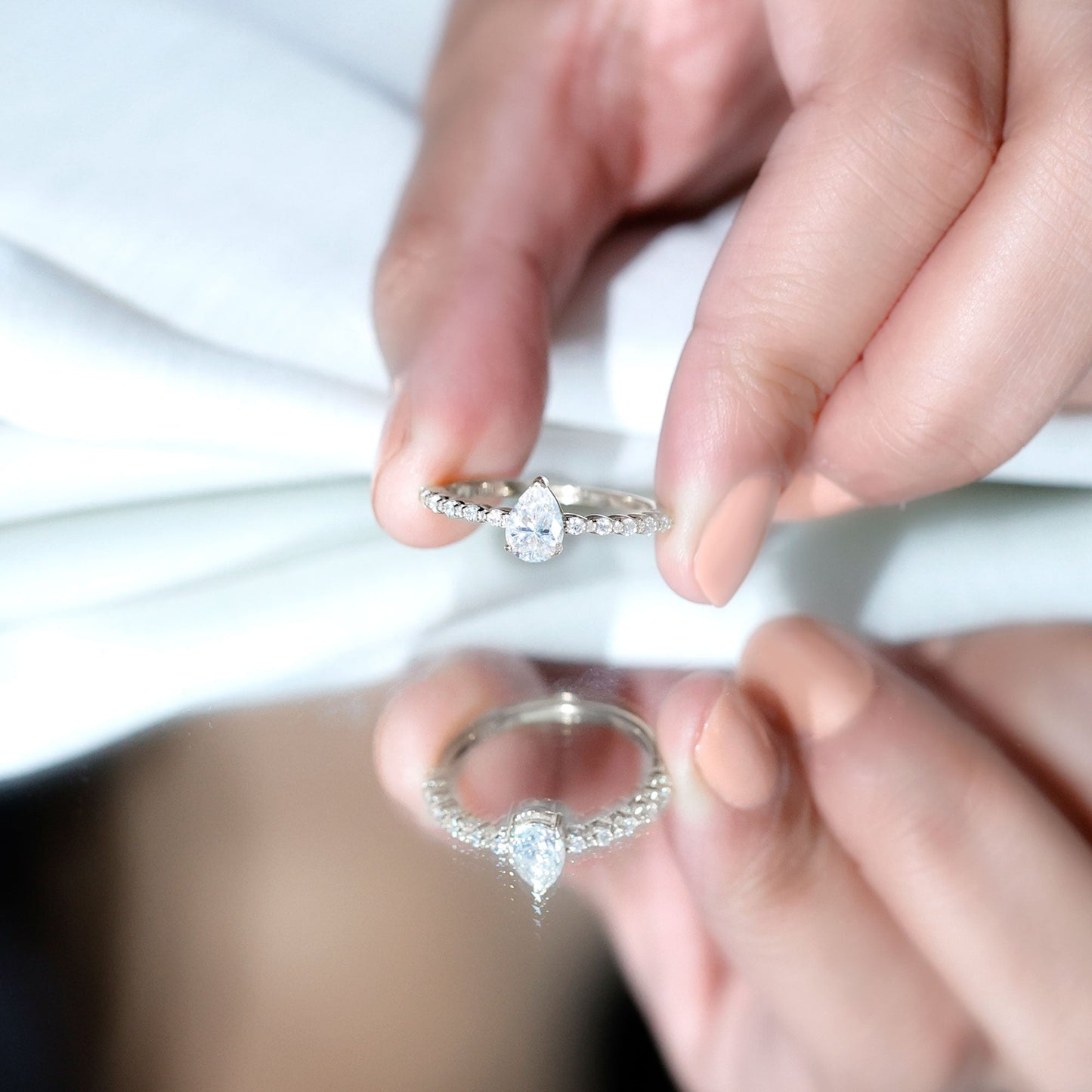 Pear Shape Lab Grown Diamond Solitaire Promise Ring with Side Stones