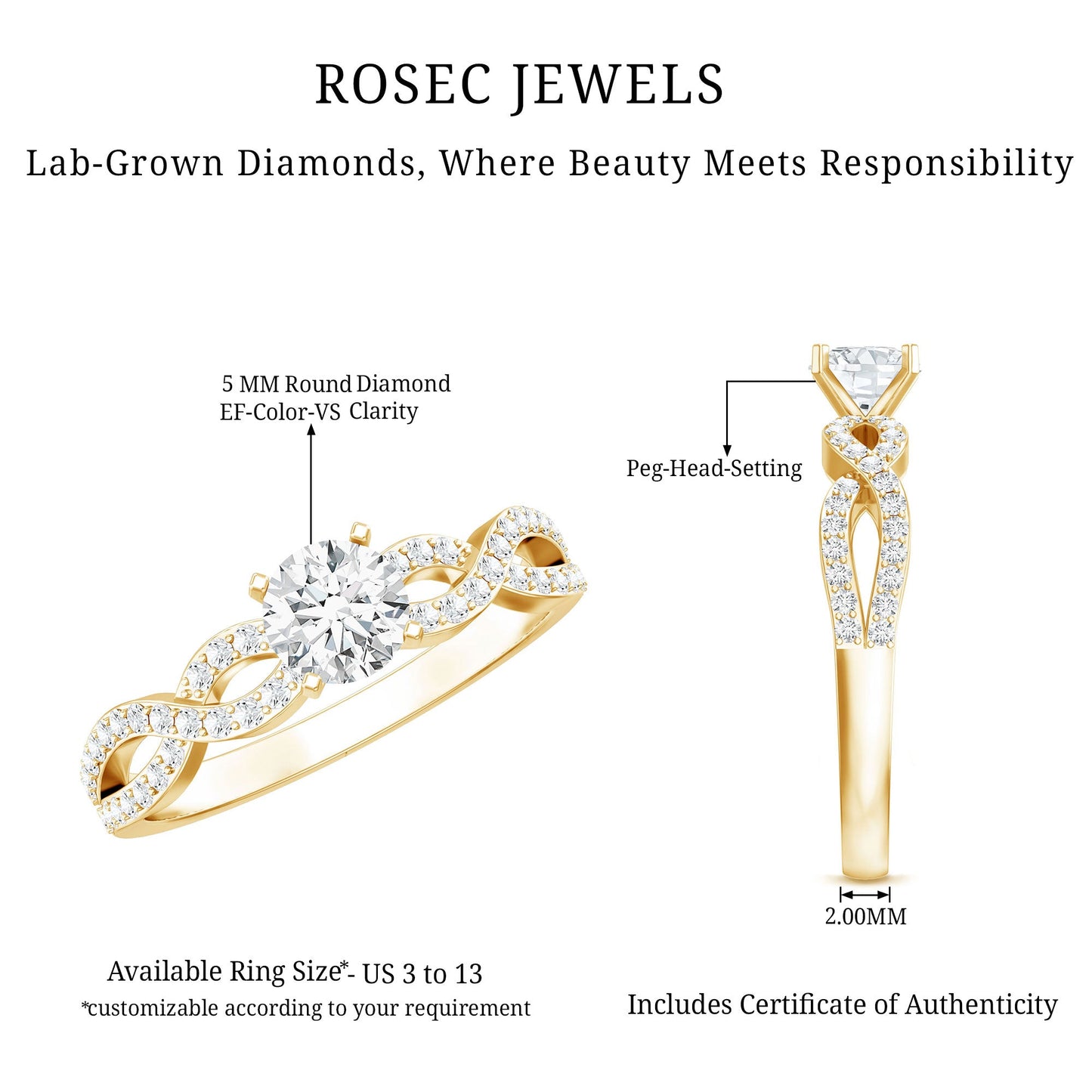 Round Lab Grown Diamond Infinity Solitaire Ring