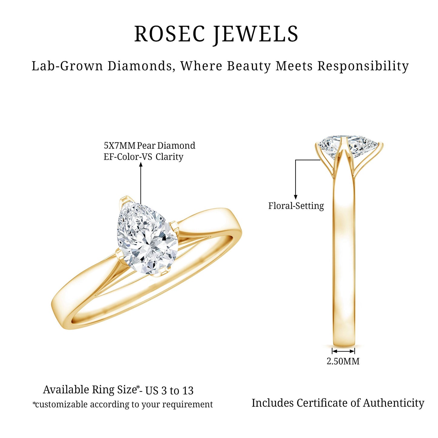 Solitaire Lab Grown Diamond Teardrop Engagement Ring