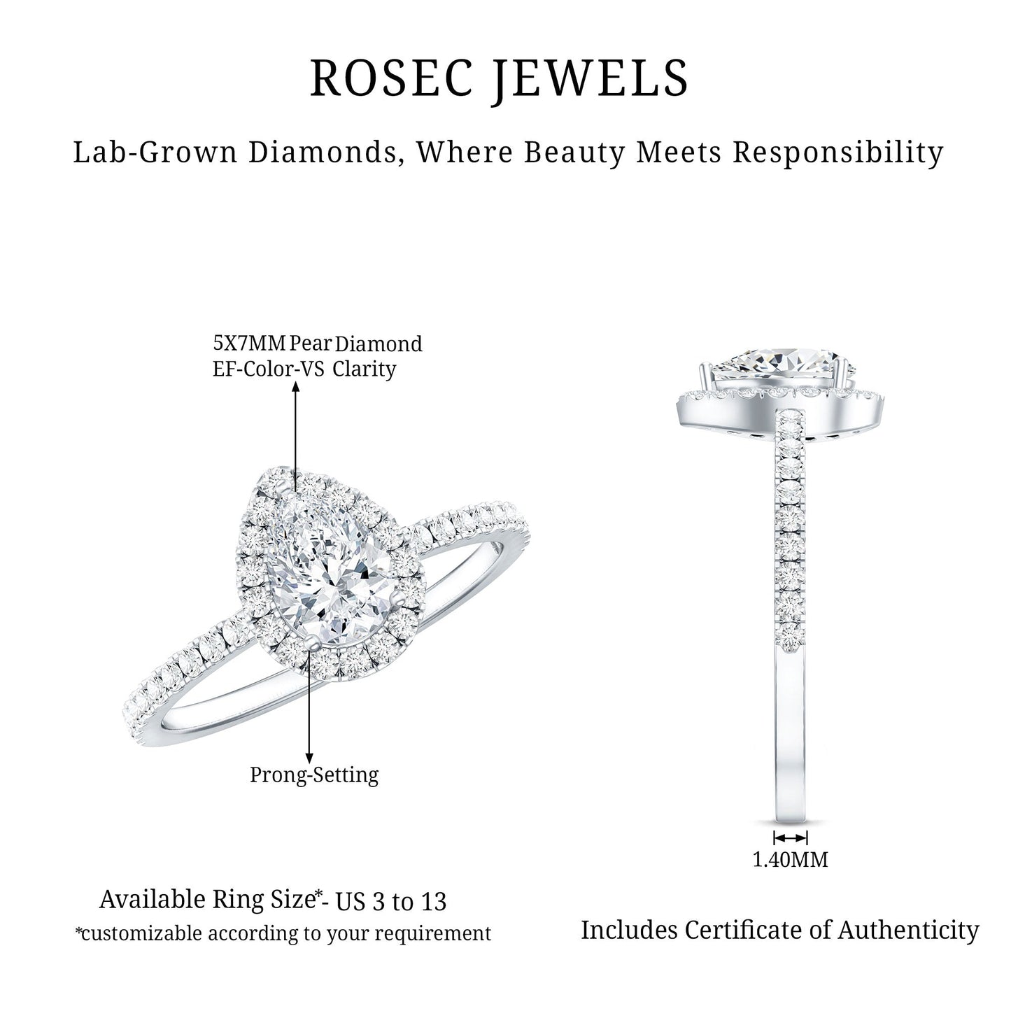 Classic Lab Grown Diamond Pear Engagement Ring with Halo