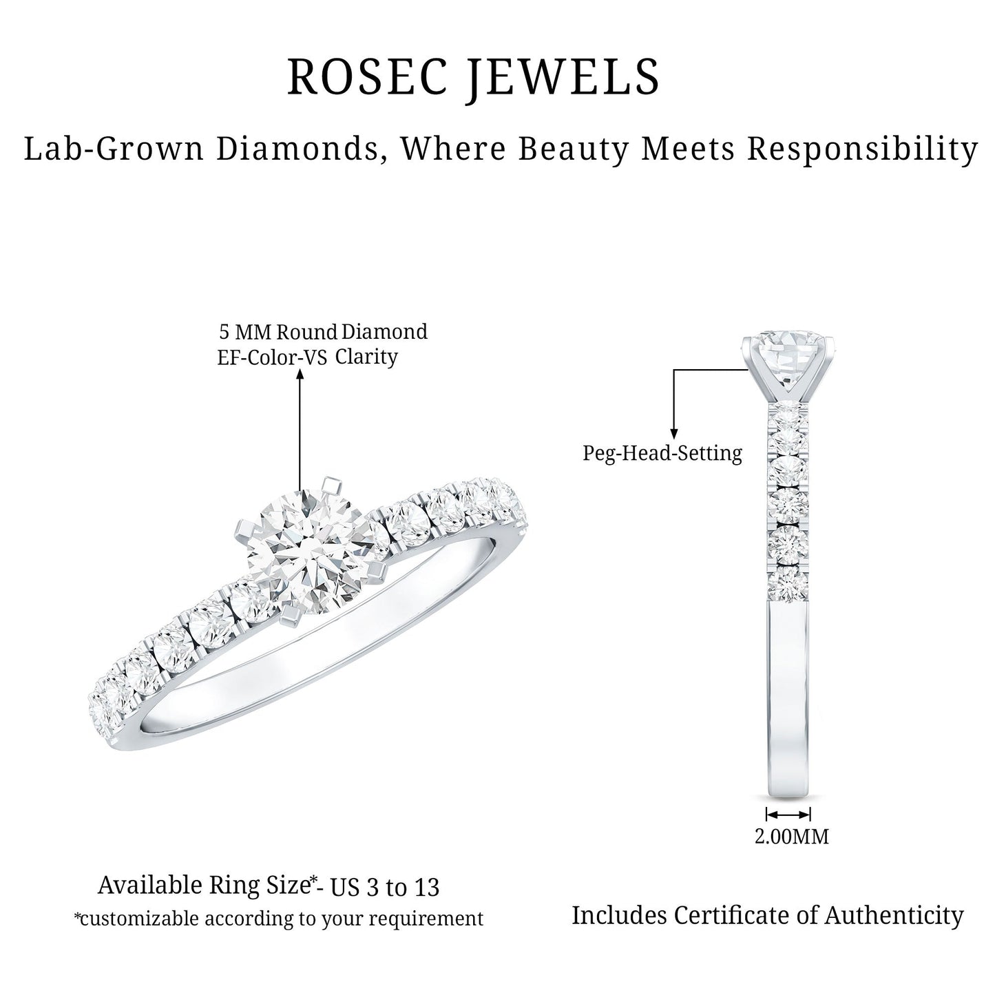 Minimal Solitaire Engagement Ring with Lab Grown Diamond
