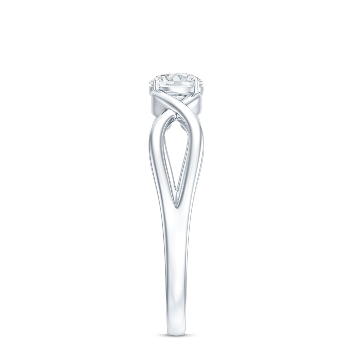 Round Lab Grown Diamond Solitaire Promise Ring in Crossover Shank