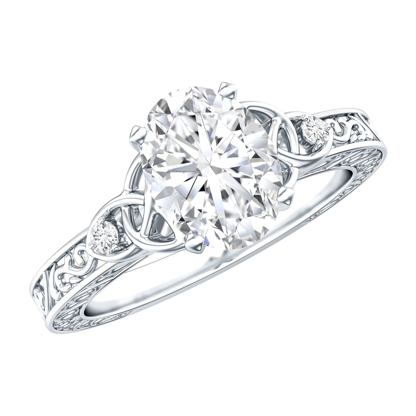 Antique Style Oval Shape Lab Grown Diamond Solitaire Celtic Knot Ring