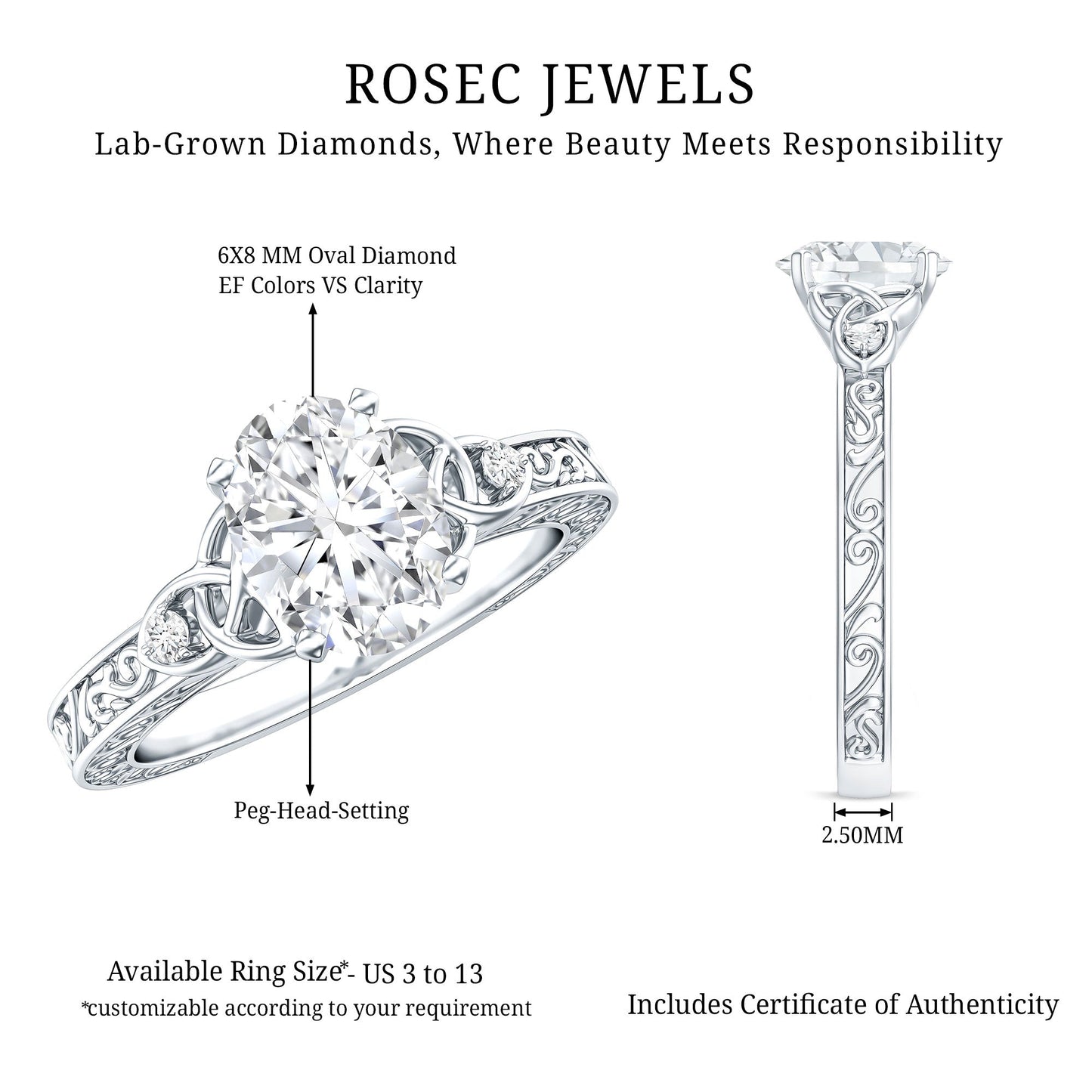 Antique Style Oval Shape Lab Grown Diamond Solitaire Celtic Knot Ring
