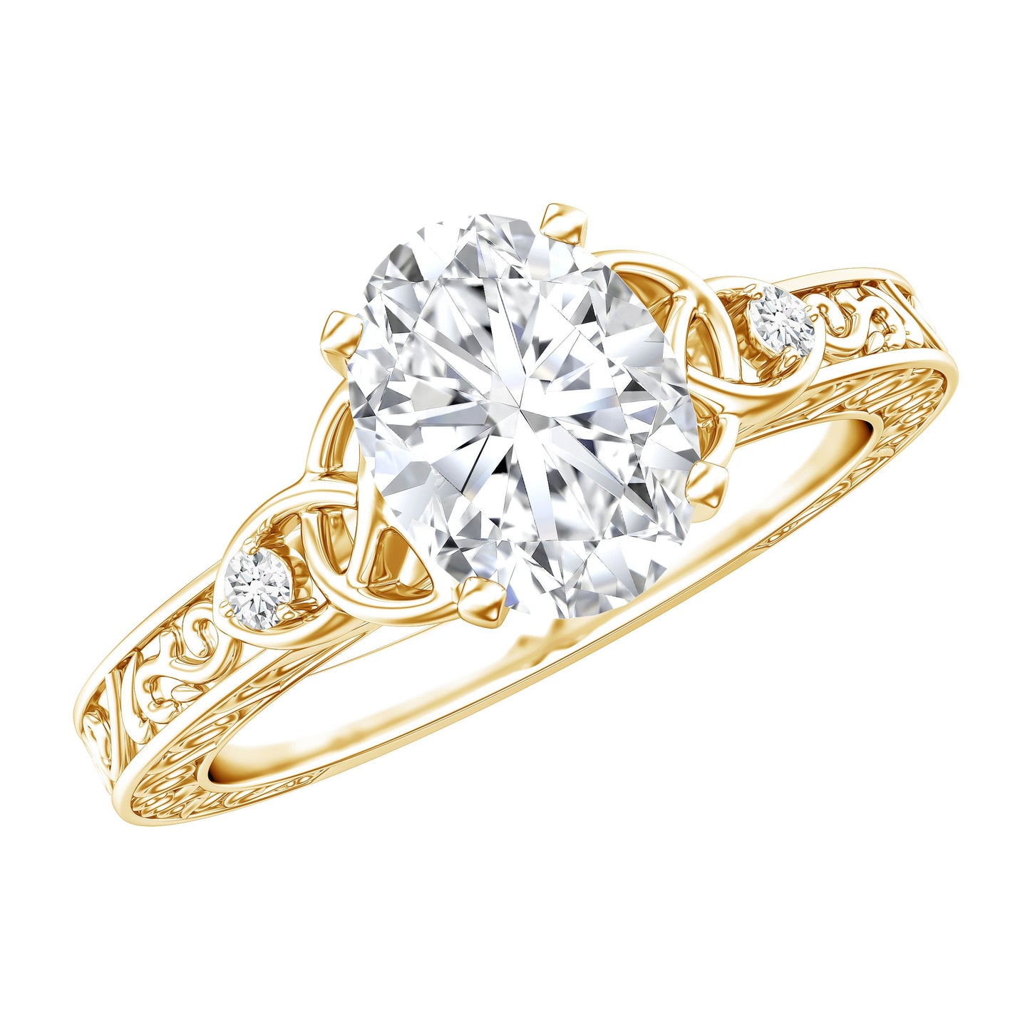 Antique Style Oval Shape Lab Grown Diamond Solitaire Celtic Knot Ring