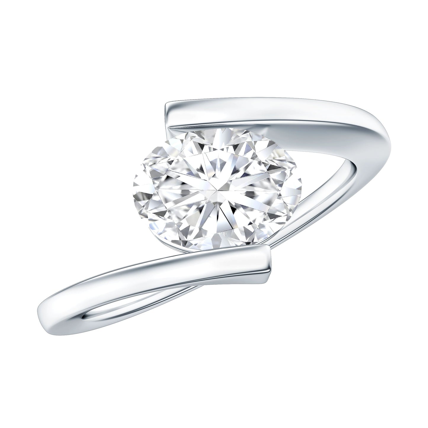 Simple Oval Shape Lab Grown Diamond Solitaire Bypass Ring