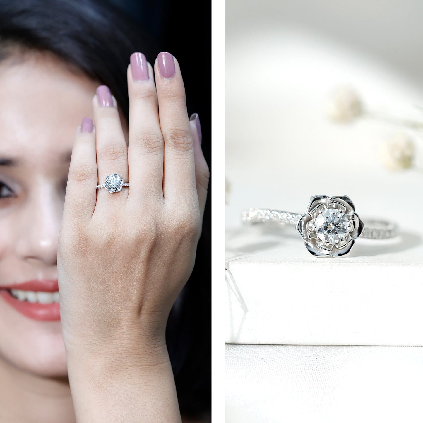Nature Inspired Floral Engagement Ring with Lab Grown Diamond