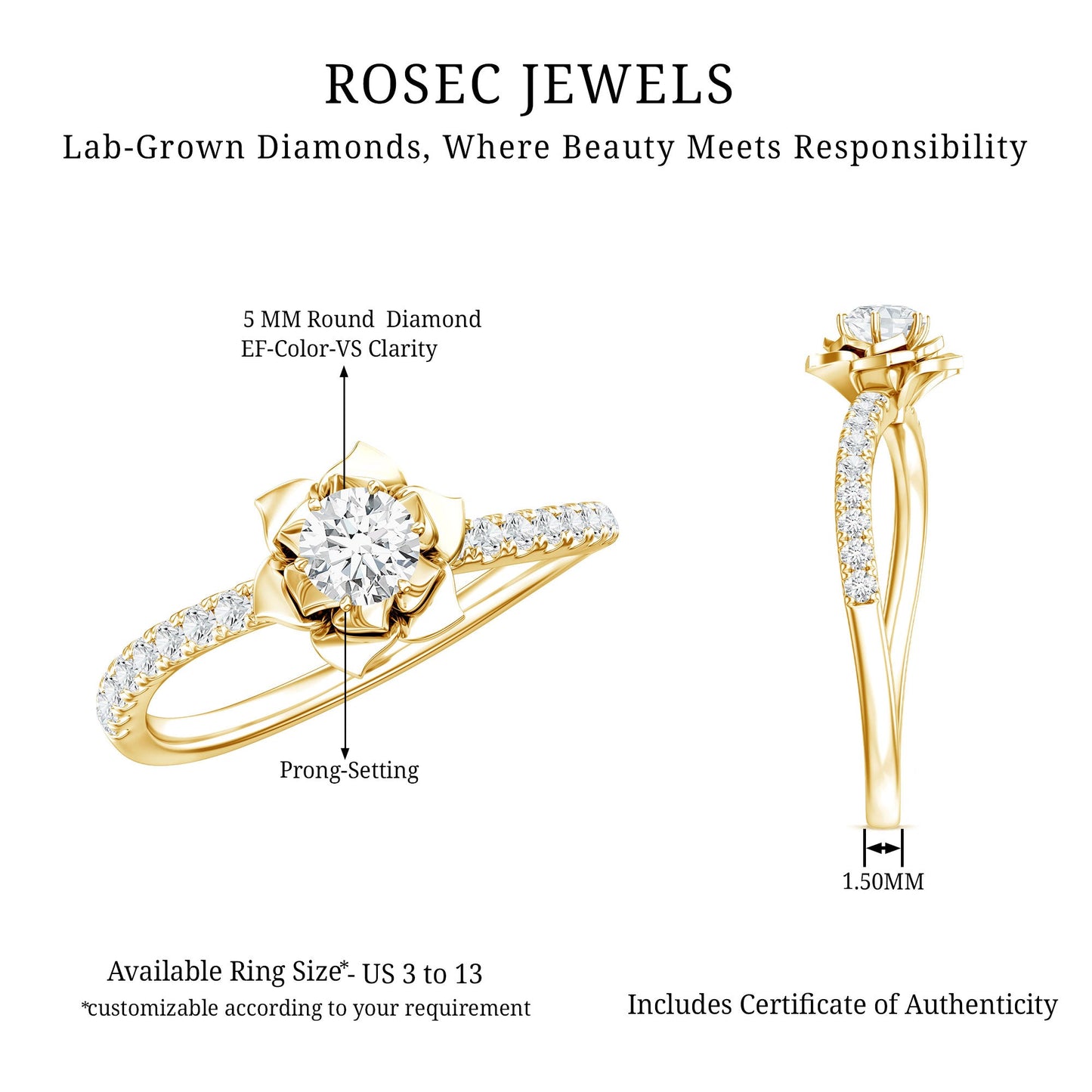 Nature Inspired Floral Engagement Ring with Lab Grown Diamond