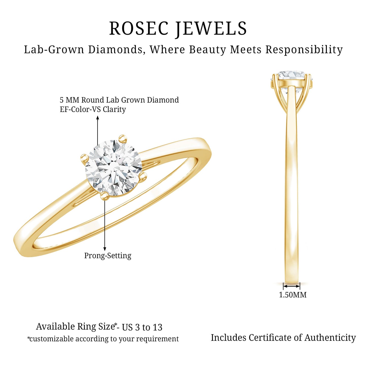 Minimal Round Lab Grown Diamond Solitaire Ring