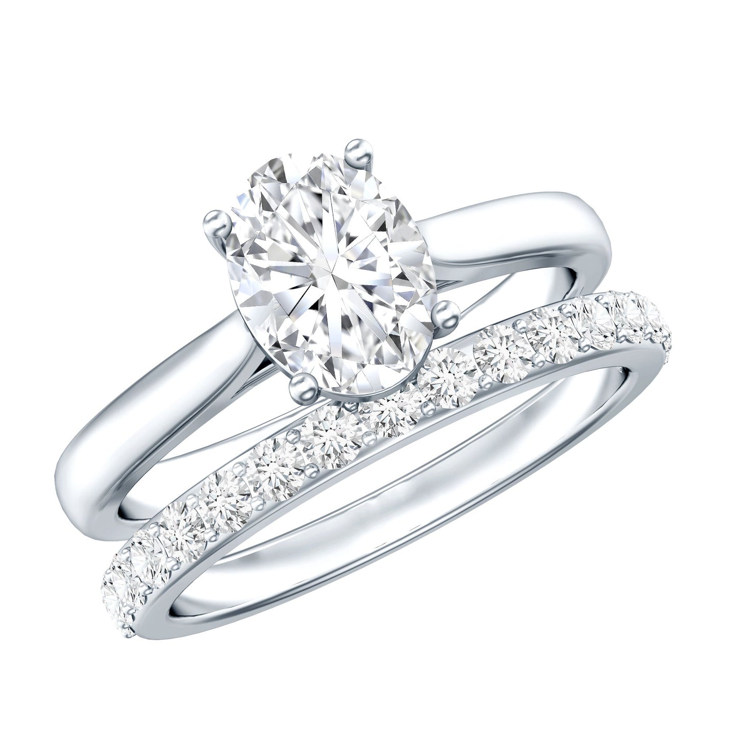1 Carat Solitaire Lab Grown Diamond Oval Bridal Ring Set for Women