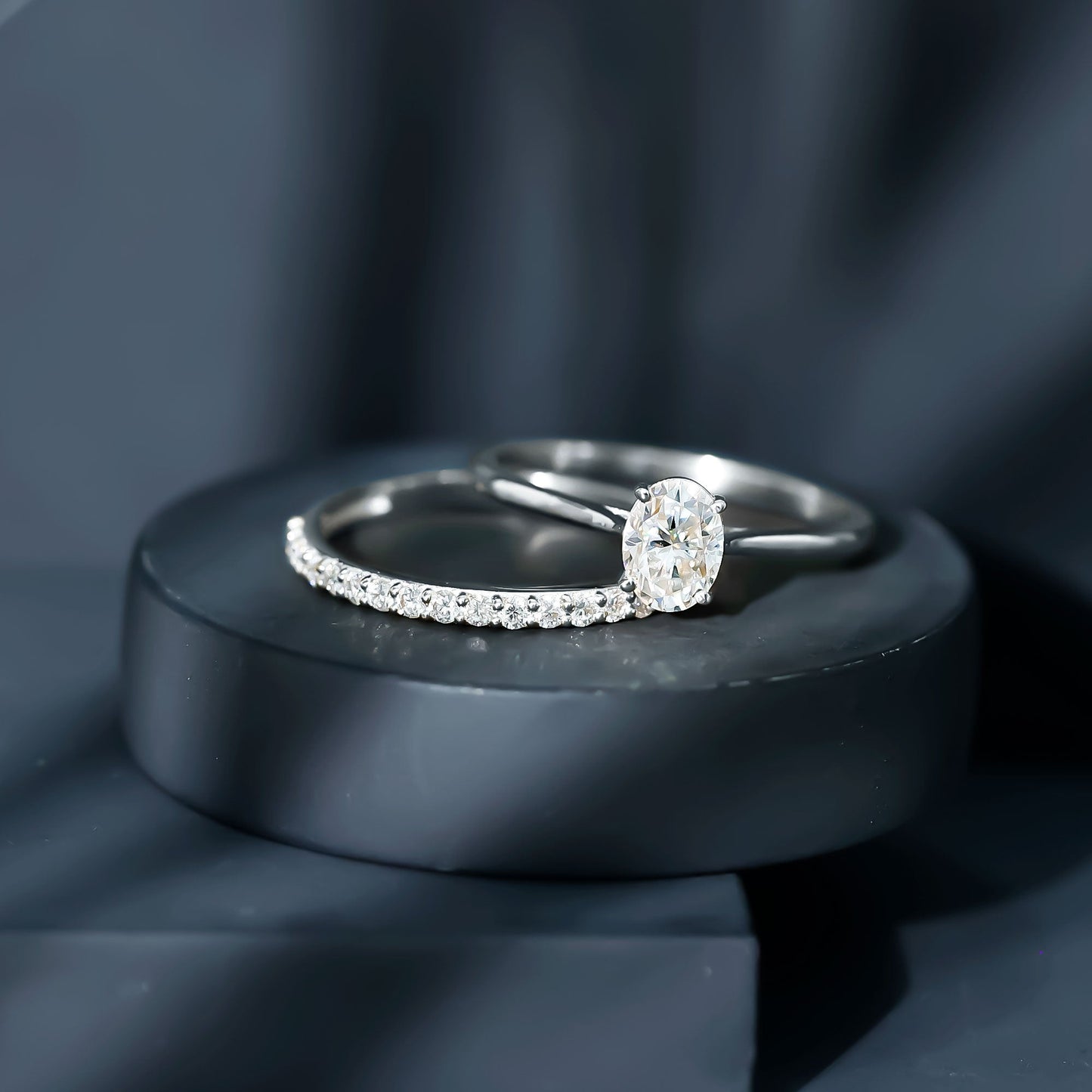 1 Carat Solitaire Lab Grown Diamond Oval Bridal Ring Set for Women