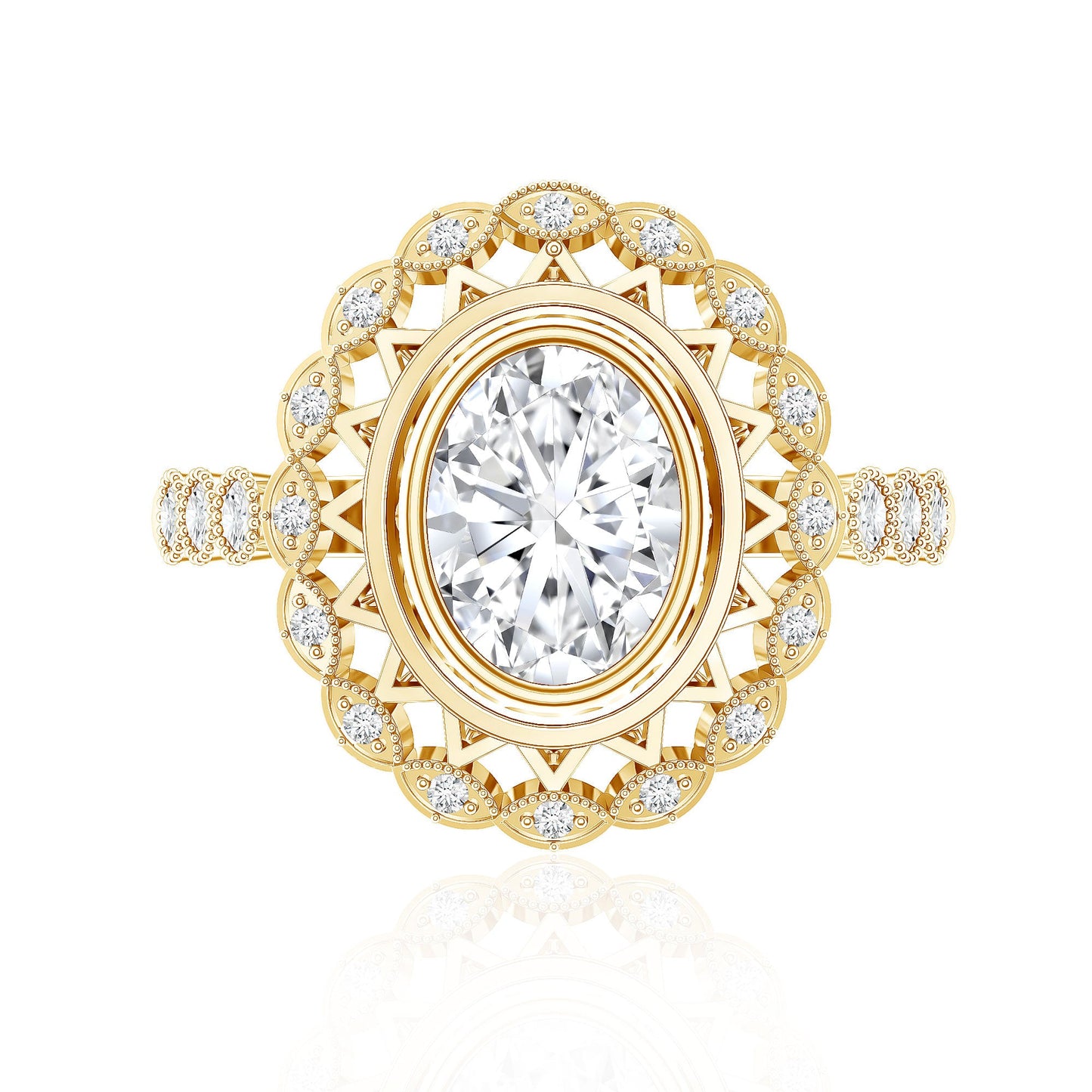 Vintage Style Oval Lab Grown Diamond Statement Engagement Ring