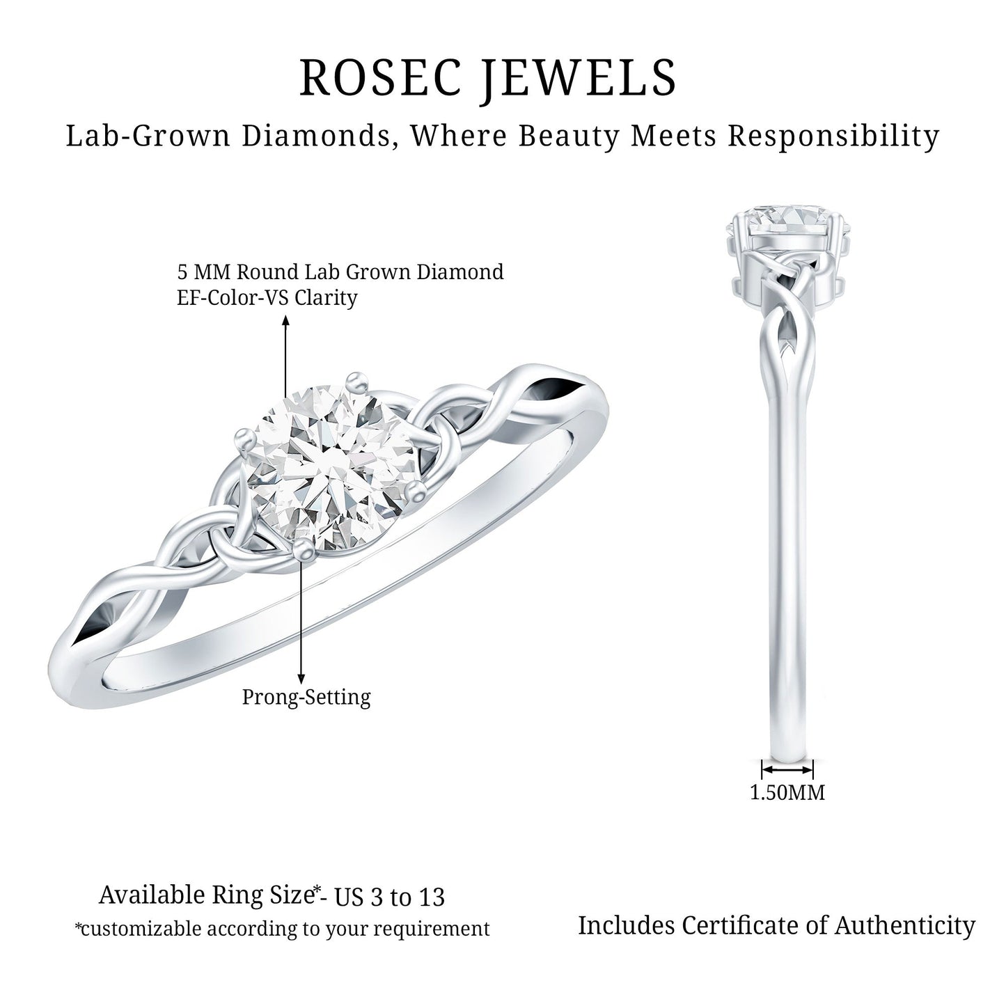 Solitaire Lab Grown Diamond Celtic Knot Promise Ring