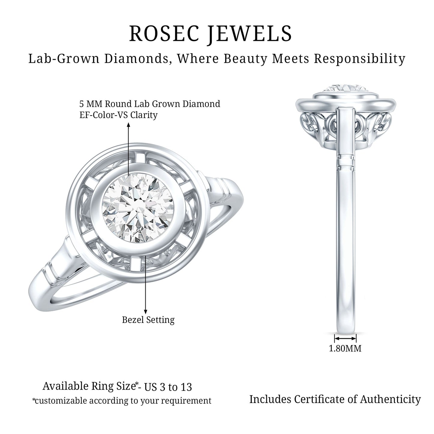 Vintage Inspired Lab Grown Diamond Solitaire Ring
