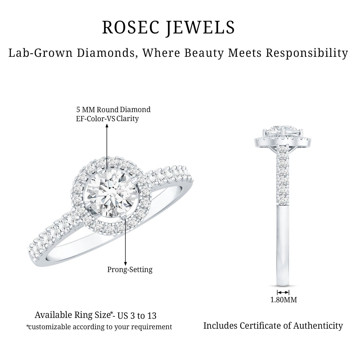 0.4 Carat Lab Grown Diamond Engagement Ring with Halo